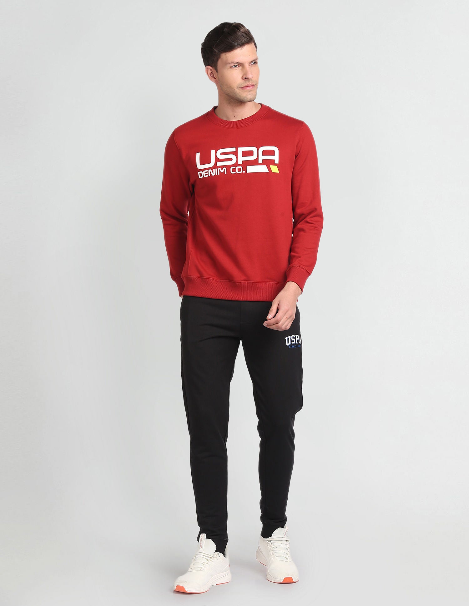 Crew Neck Brand Print Sweatshirt Maroon - U.S. POLO ASSN. | Large