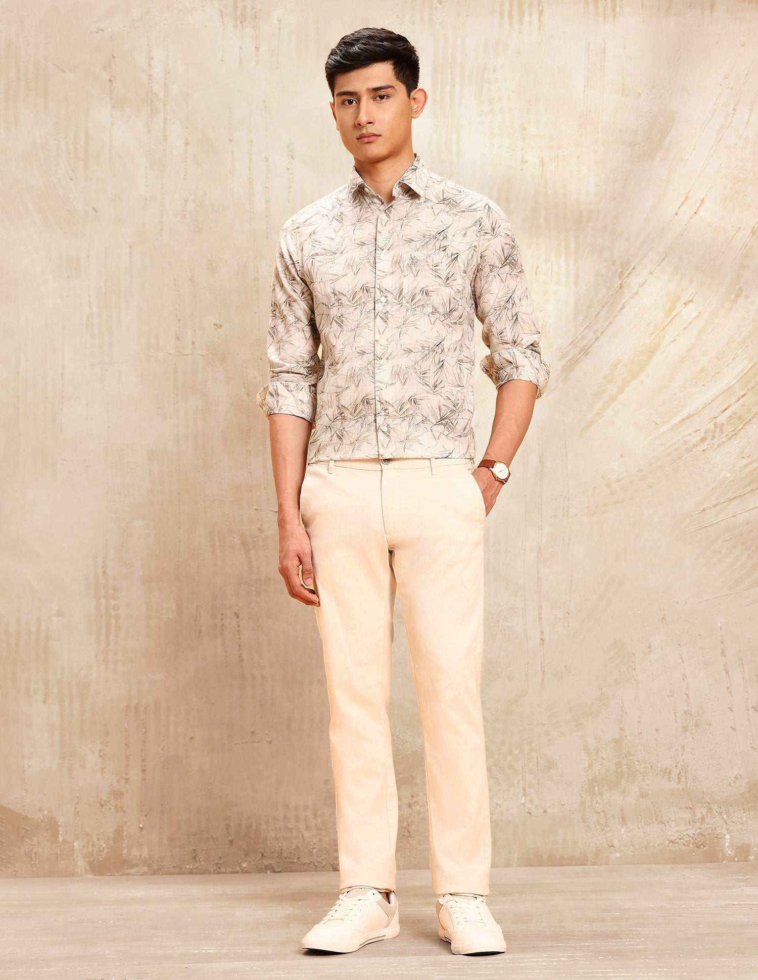 Tropical Printed Tailored Fit Shirt Light Khaki - U.S. POLO ASSN. | Large