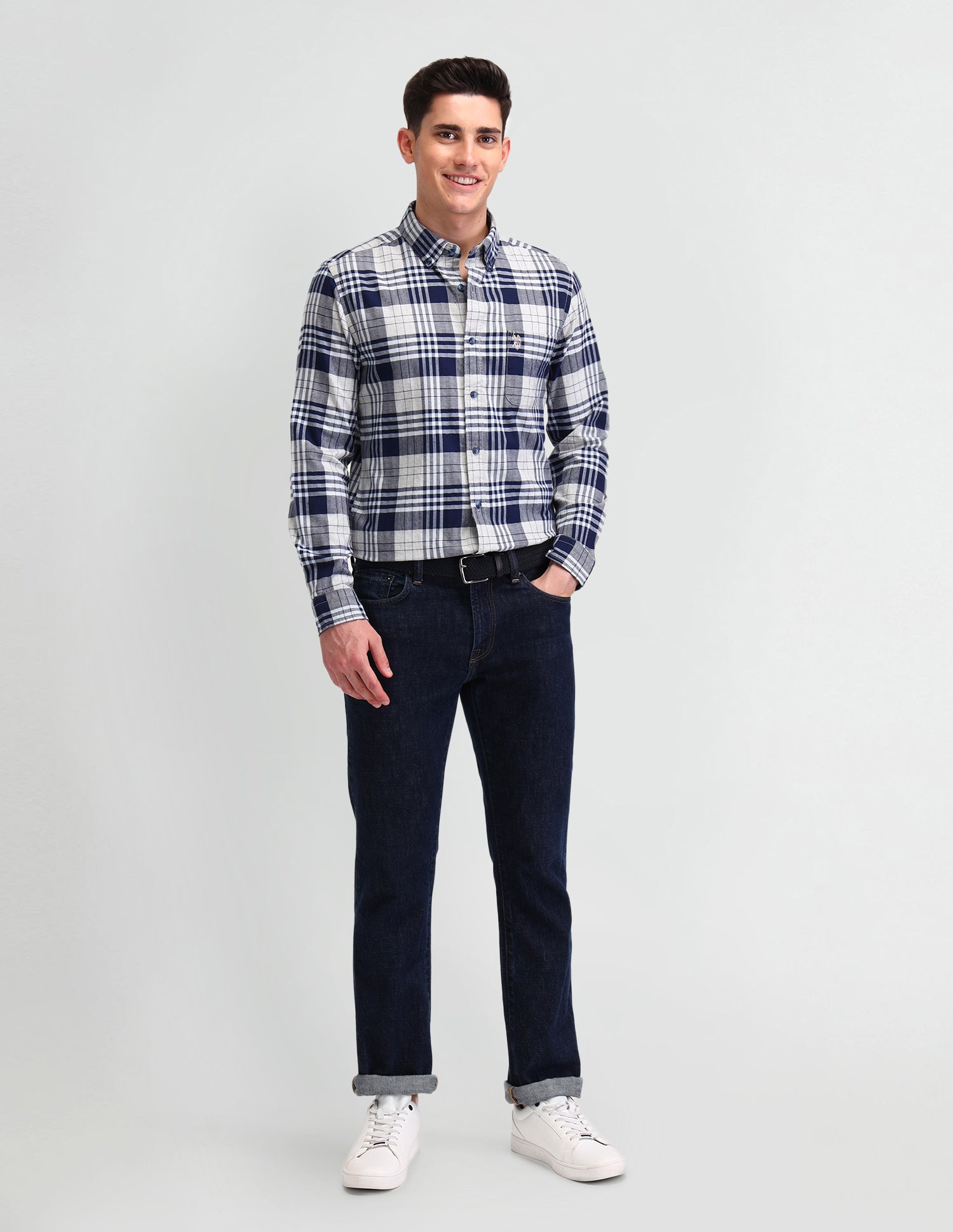 Tartan Checked Corduroy Shirt Blue - U.S. Polo Assn. India | Large