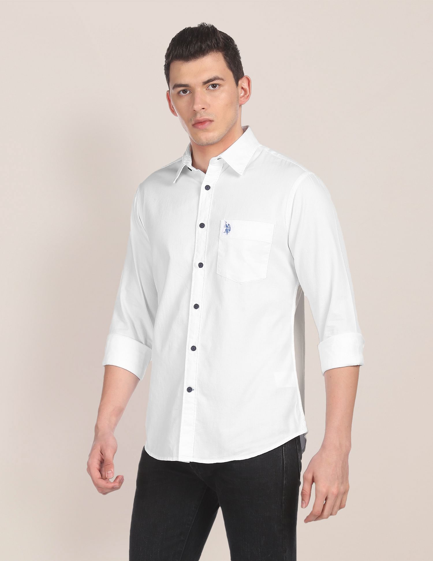 Tailored Regular Fit Solid Casual Shirt White - U.S. POLO ASSN. | Large