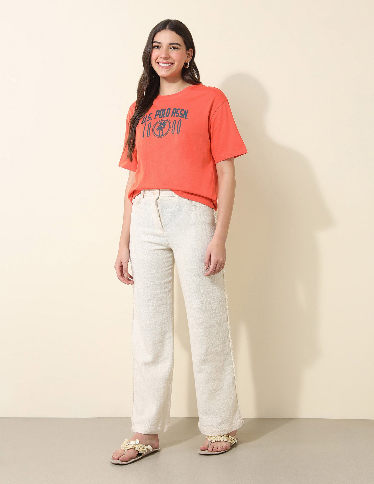 Boyfriend Fit Brand Printed T-Shirt Coral - U.S. POLO ASSN. | Large