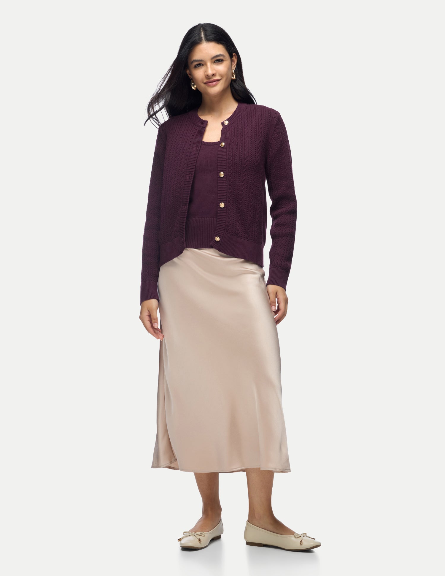 Cable Patterned Knit Sweater With Top Wine - U.S. Polo Assn. India | Large