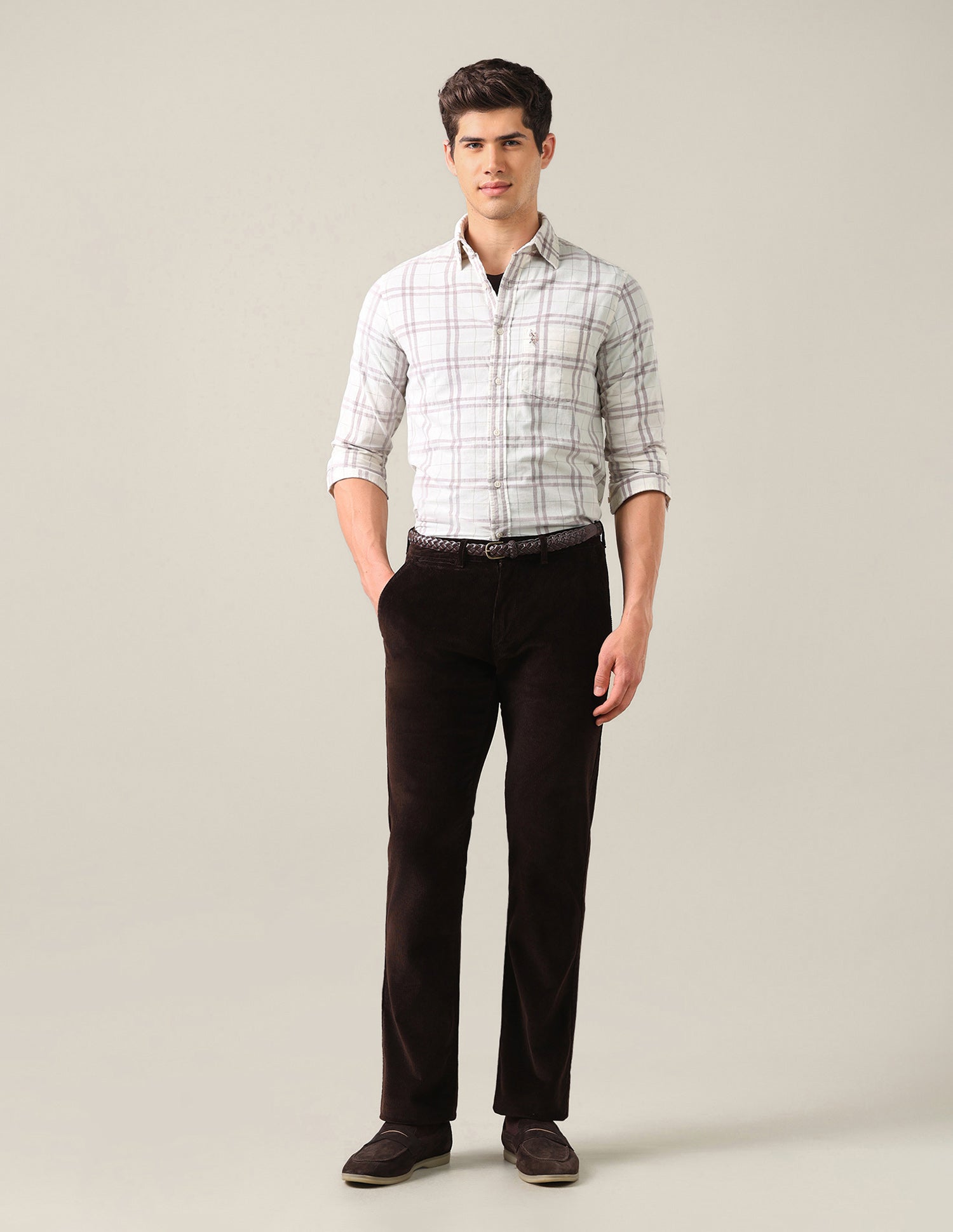 Corduroy Tailored Fit Shirt Ivory - U.S. Polo Assn. India | Large