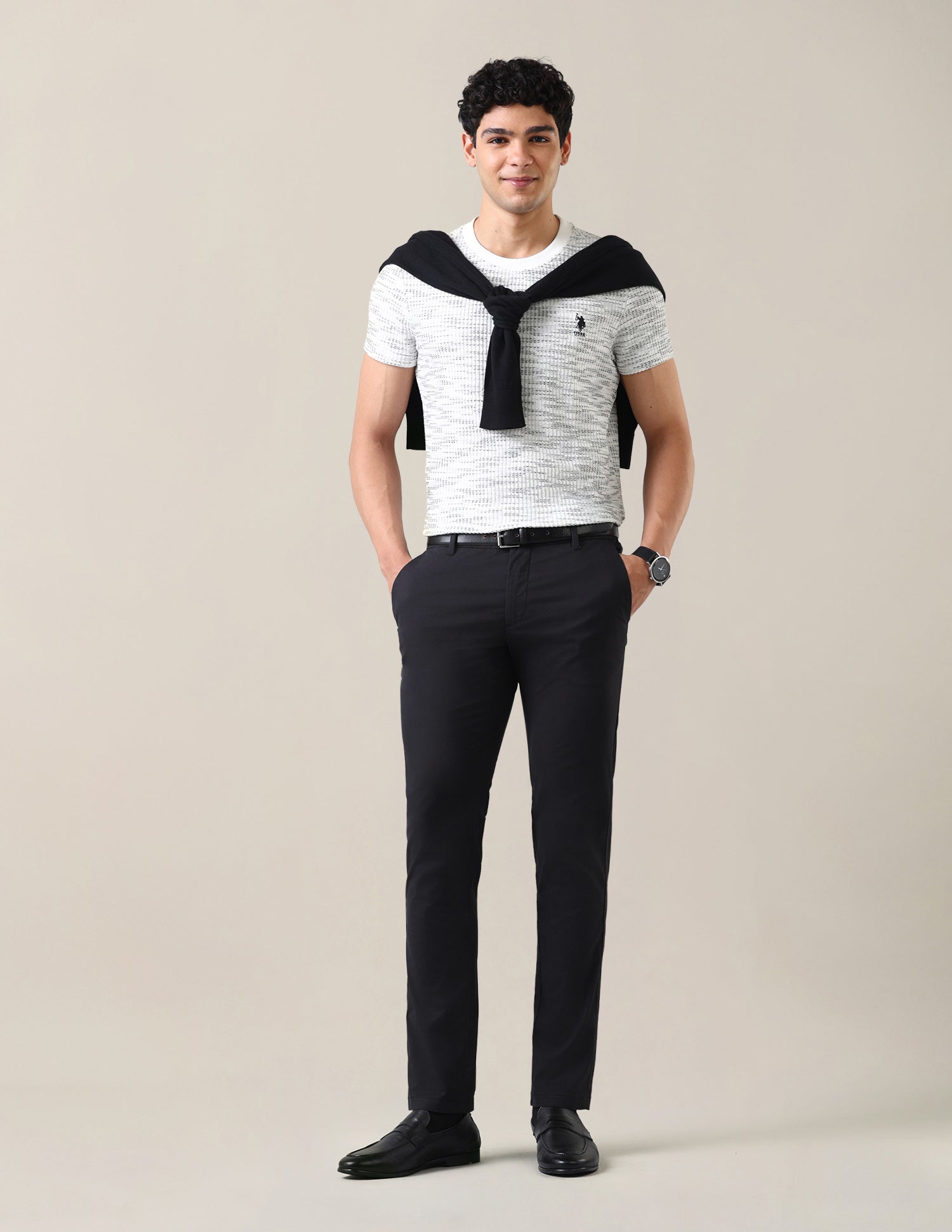 Denver Slim Fit Twill Trousers Black - U.S. Polo Assn. India | Large
