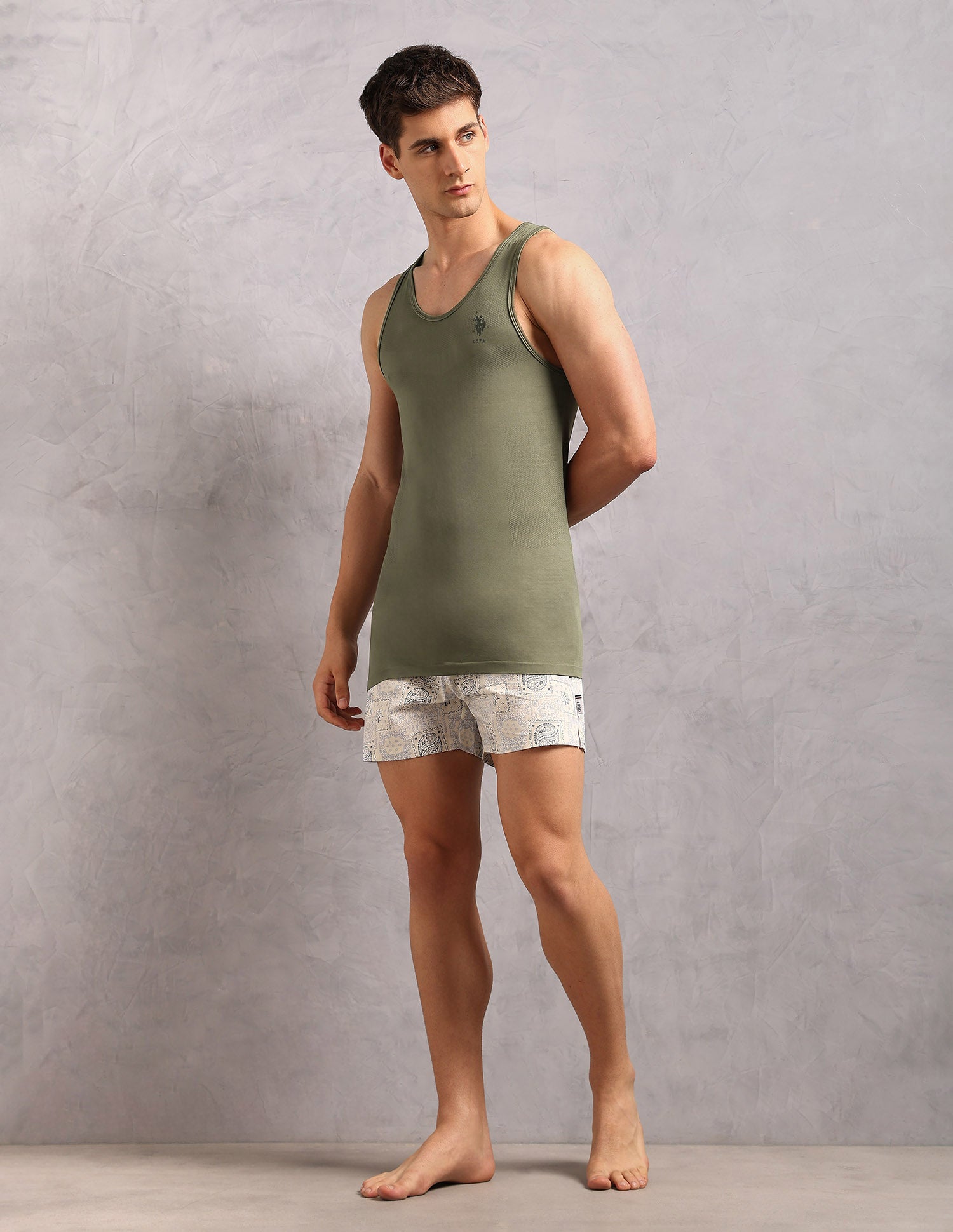 Moisture Absorbent Stretch Fit AV001 Vest - Pack Of 1 Olive - U.S. Polo Assn. India | Large