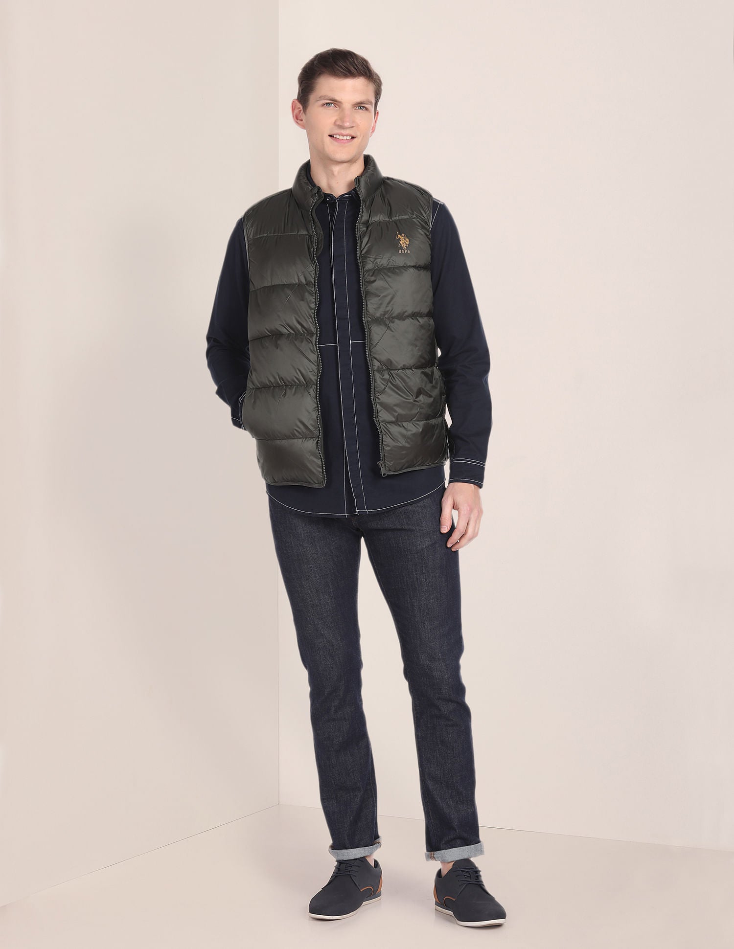 High Neck Sleeveless Quilted Jacket Olive - U.S. Polo Assn. India | Large