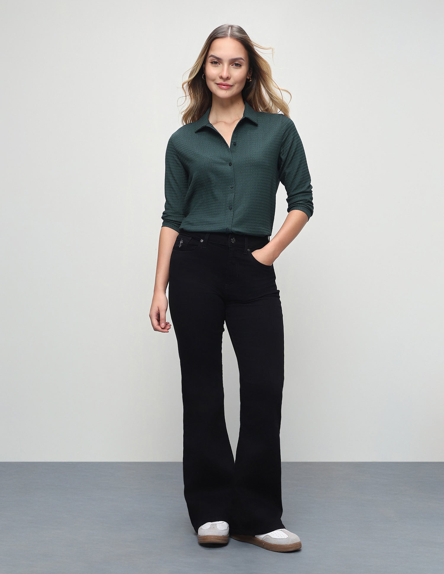Textured Regular Fit Top Dark Green - U.S. Polo Assn. India | Large
