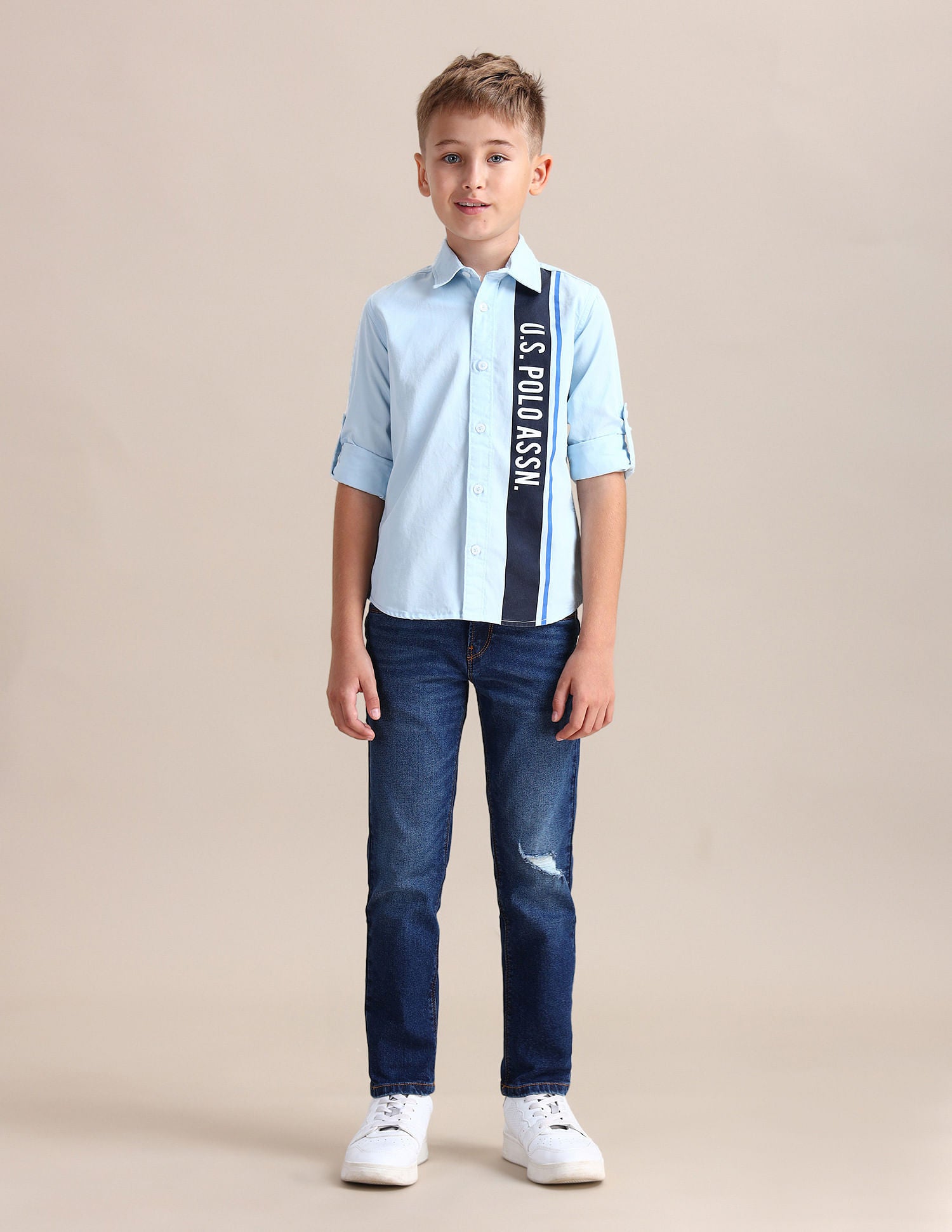 Boys Brand Printed Cotton Shirt Light Blue - U.S. POLO ASSN. | Large