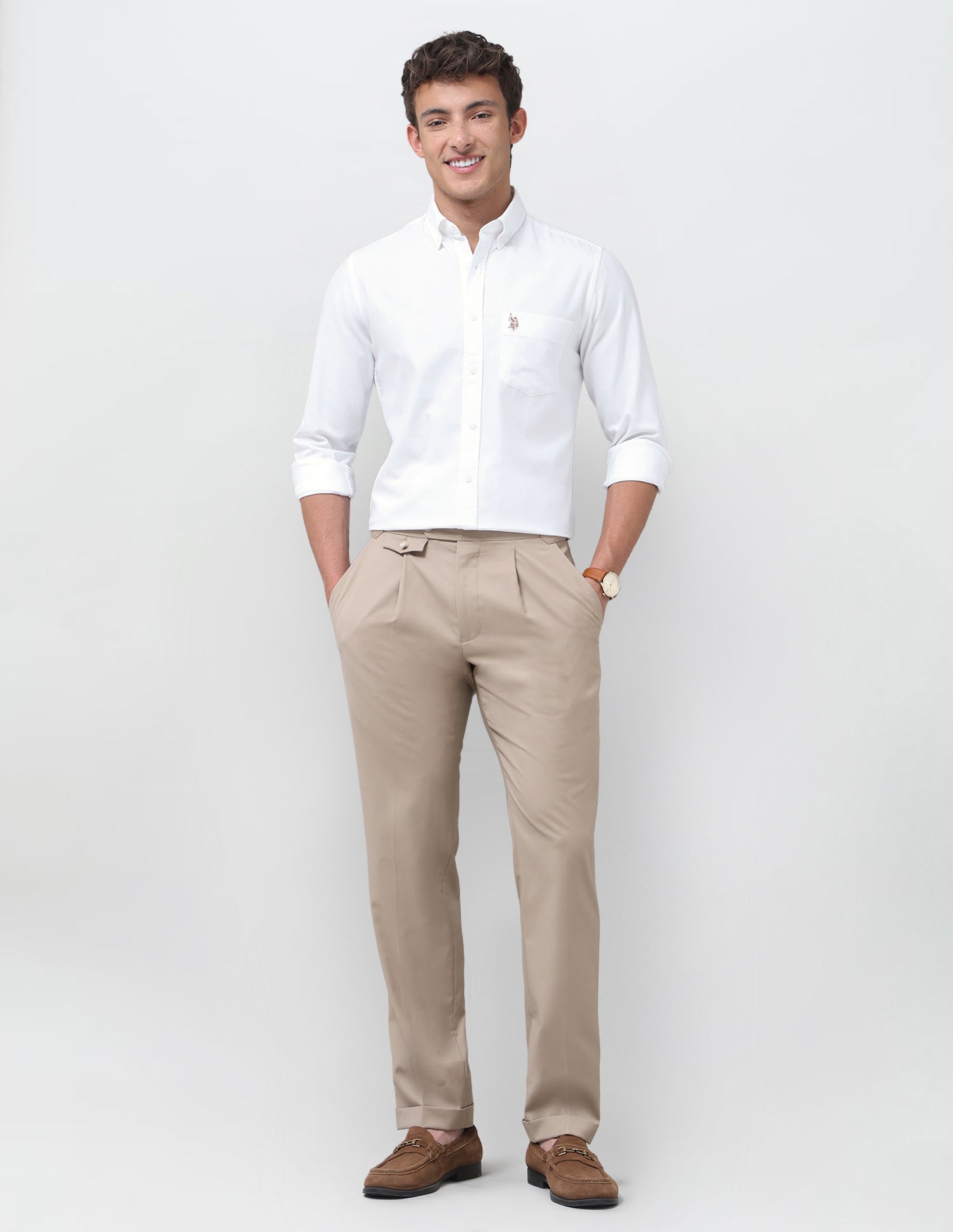 Tailored Fit Oxford Button Down Shirt White - U.S. Polo Assn. India | Large