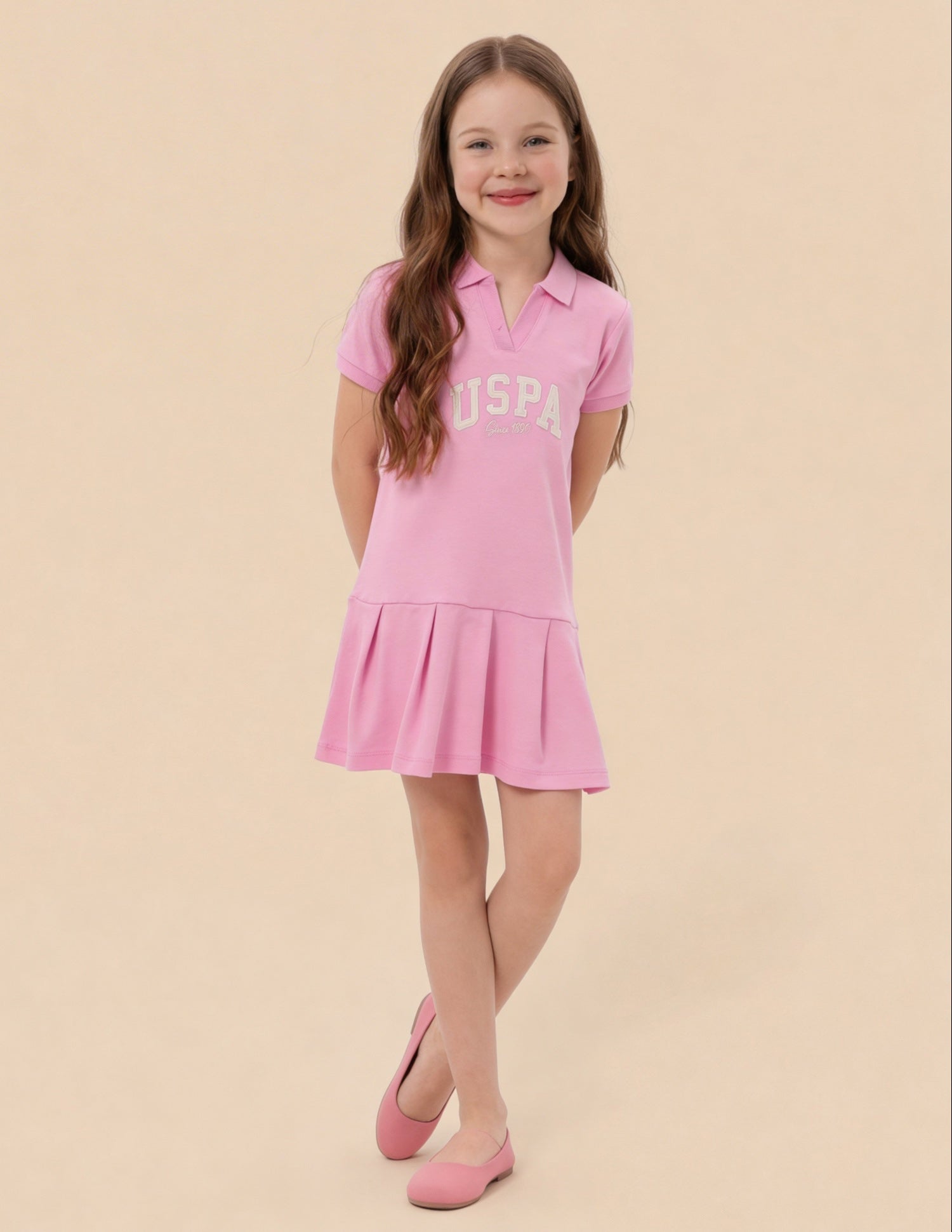 Brand Applique Drop Waist Dress Pink - U.S. Polo Assn. India | Large