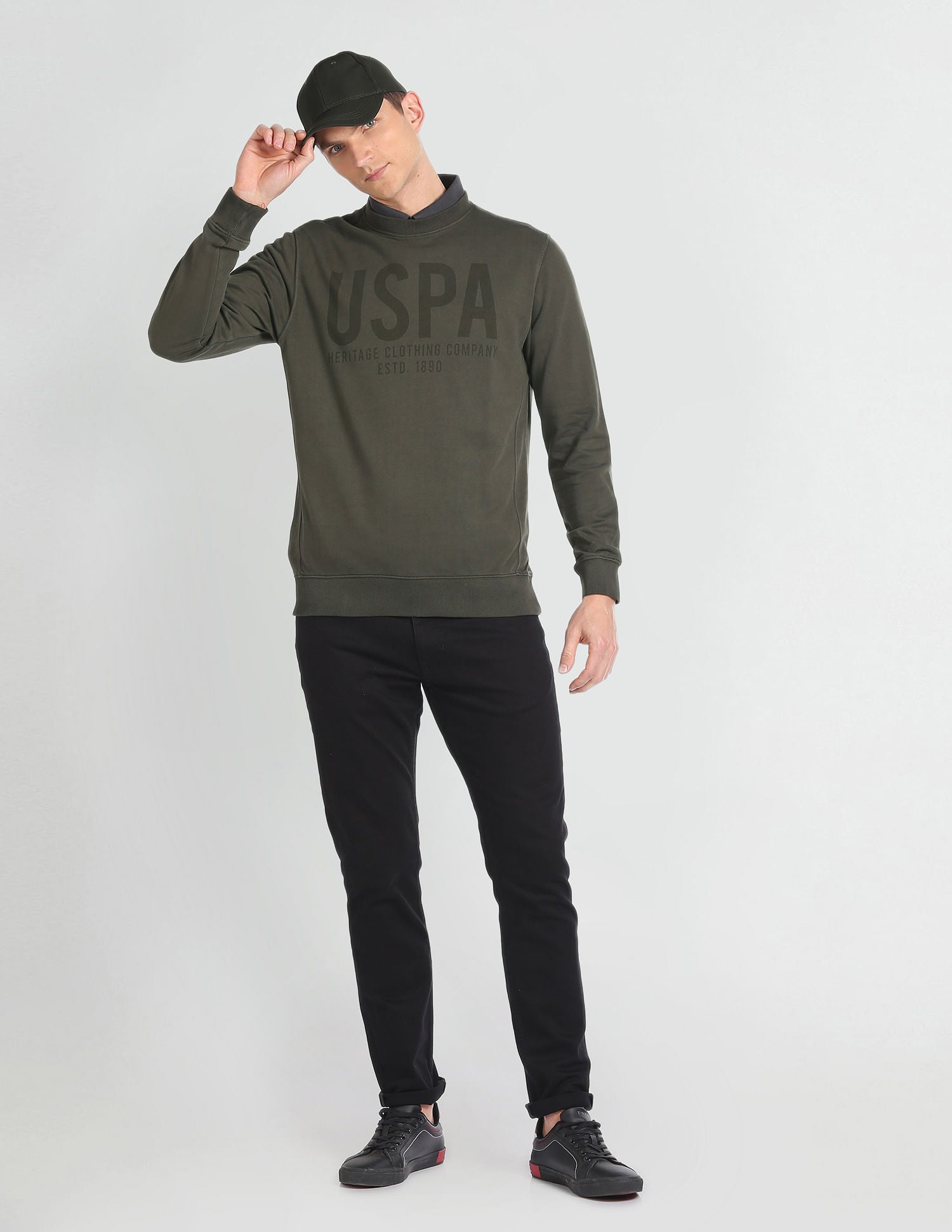 Crew Neck Brand Print Sweatshirt Olive - U.S. POLO ASSN. | Large