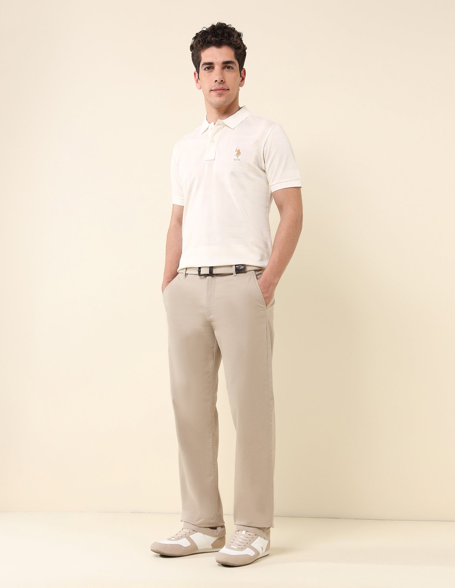 Textured Varsity Polo Shirt Off White - U.S. Polo Assn. India | Large