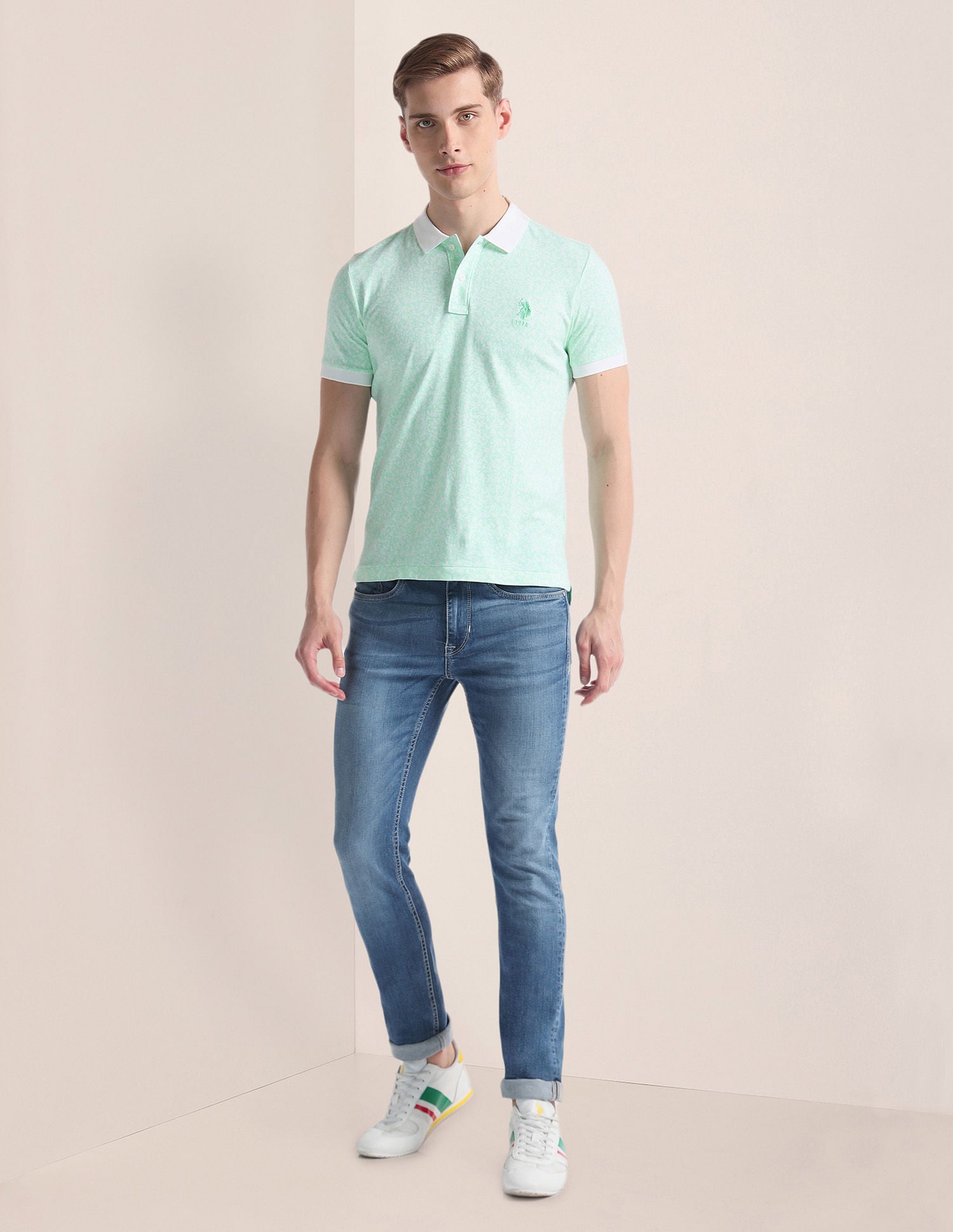 Tropical Print Logo Polo Shirt Green - U.S. Polo Assn. India | Large