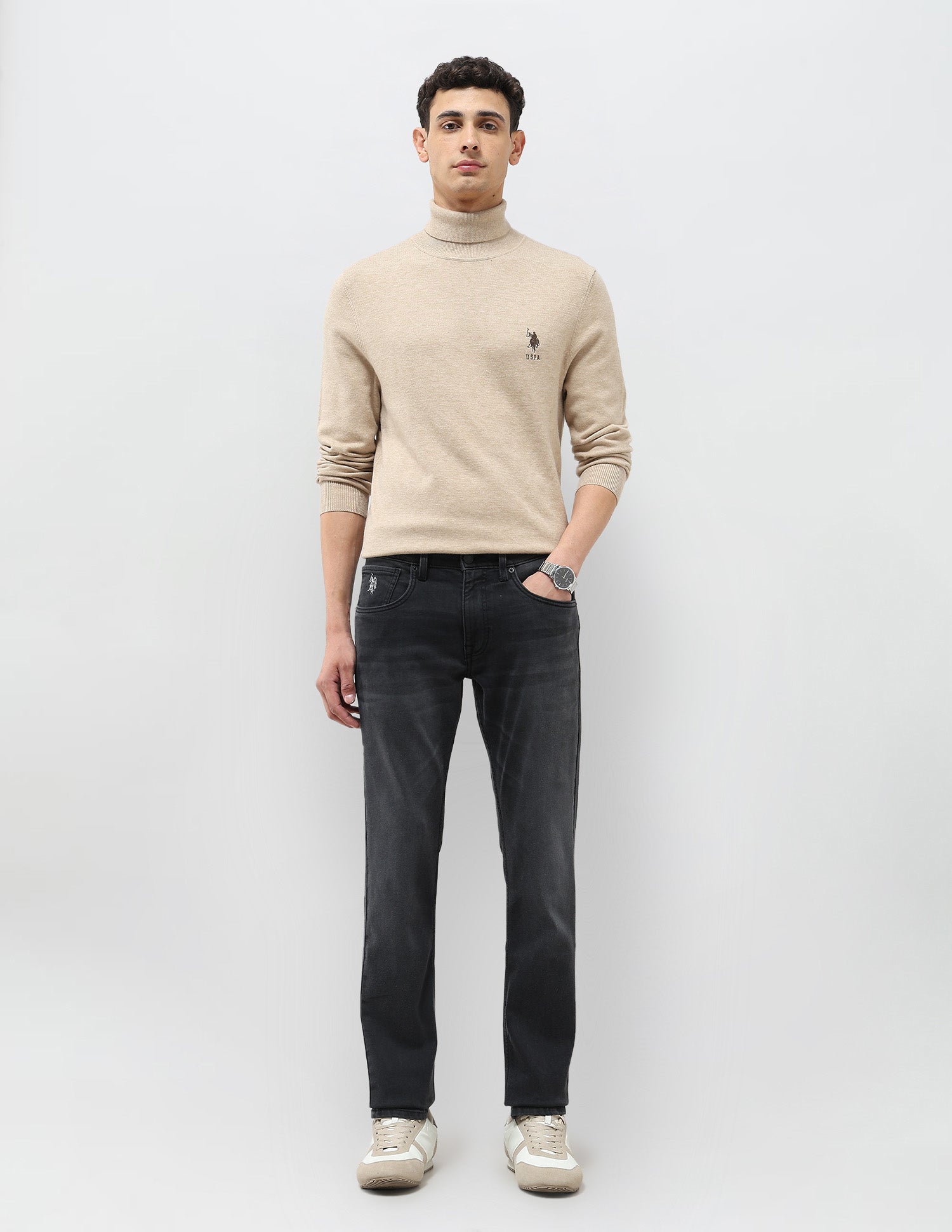 Brandon Slim Tapered Fit Whiskered Jeans Black - U.S. POLO ASSN. | Large