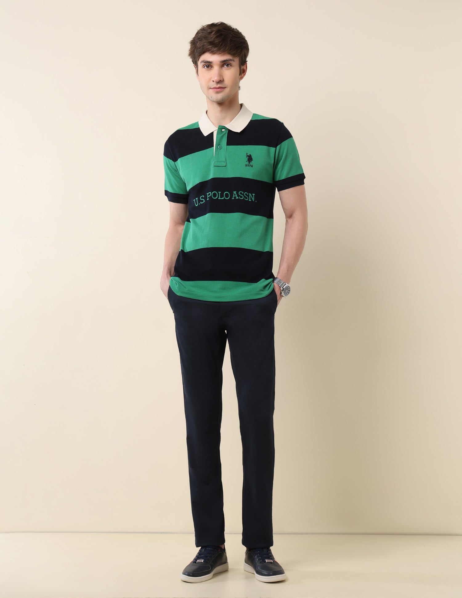 Horizontal Striped Classic Polo Shirt Green - U.S. POLO ASSN. | Large
