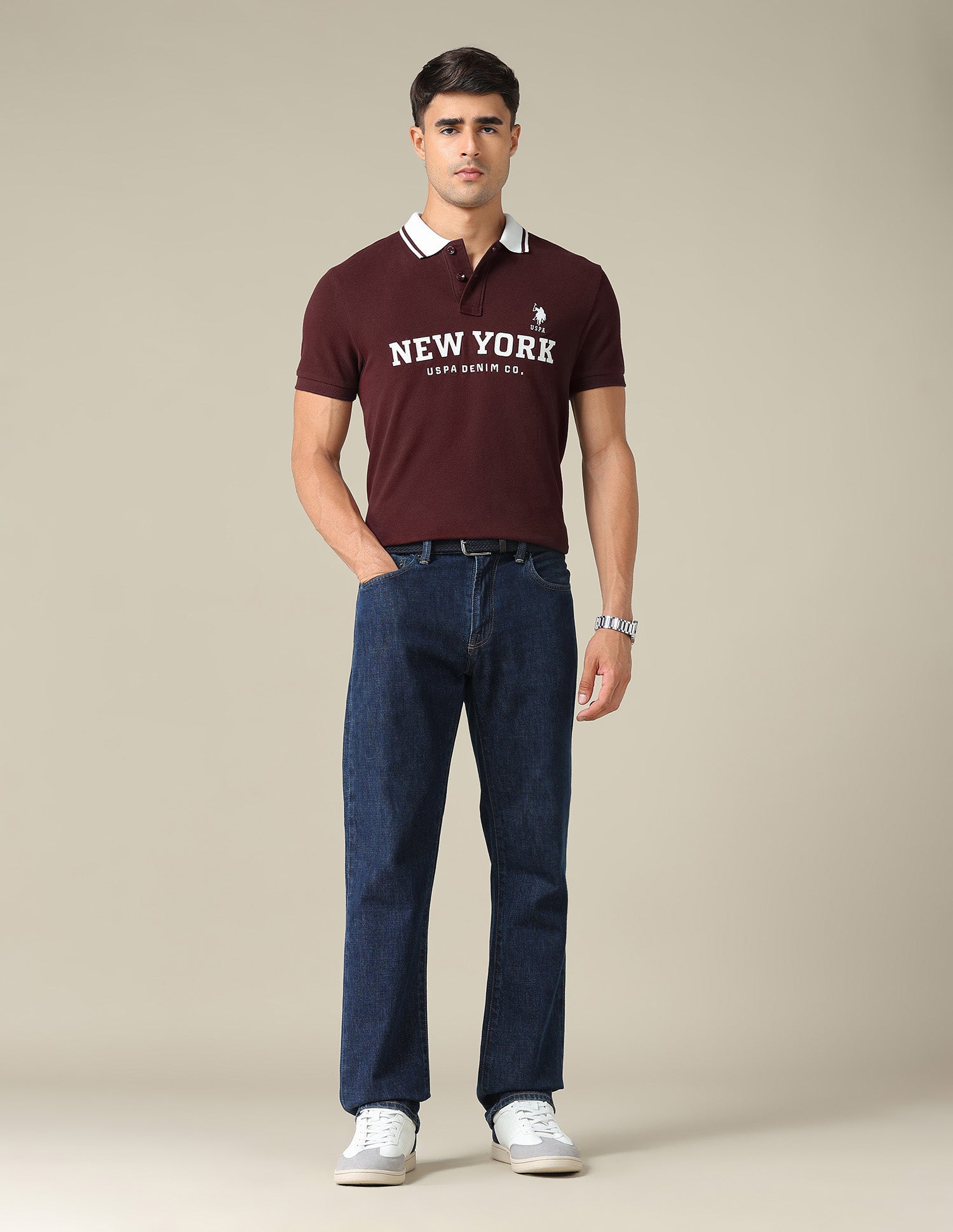 Typographic Printed Muscle Fit Polo Shirt Maroon - U.S. POLO ASSN. | Large