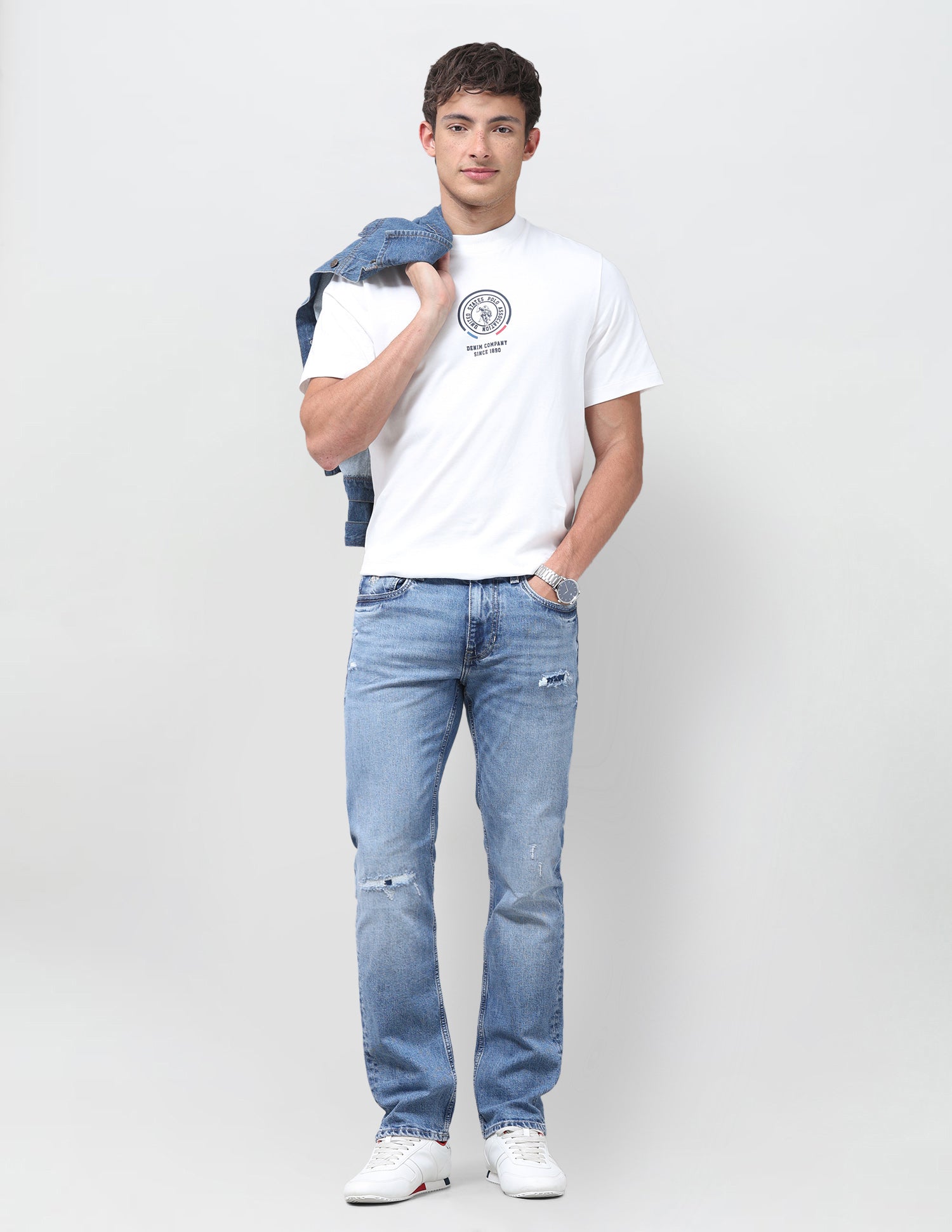 Harold Slim Straight Fit Blue Jeans Light Blue - U.S. Polo Assn. India | Large