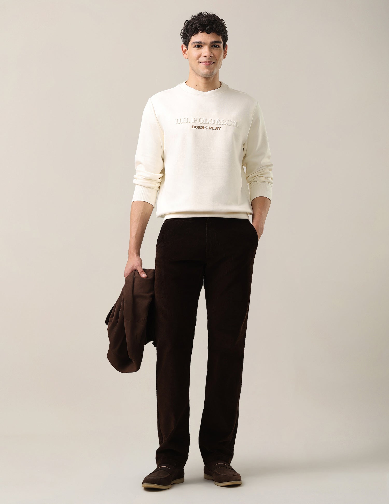 Brand Embossed Slim Fit Sweatshirt Off White - U.S. Polo Assn. India | Large