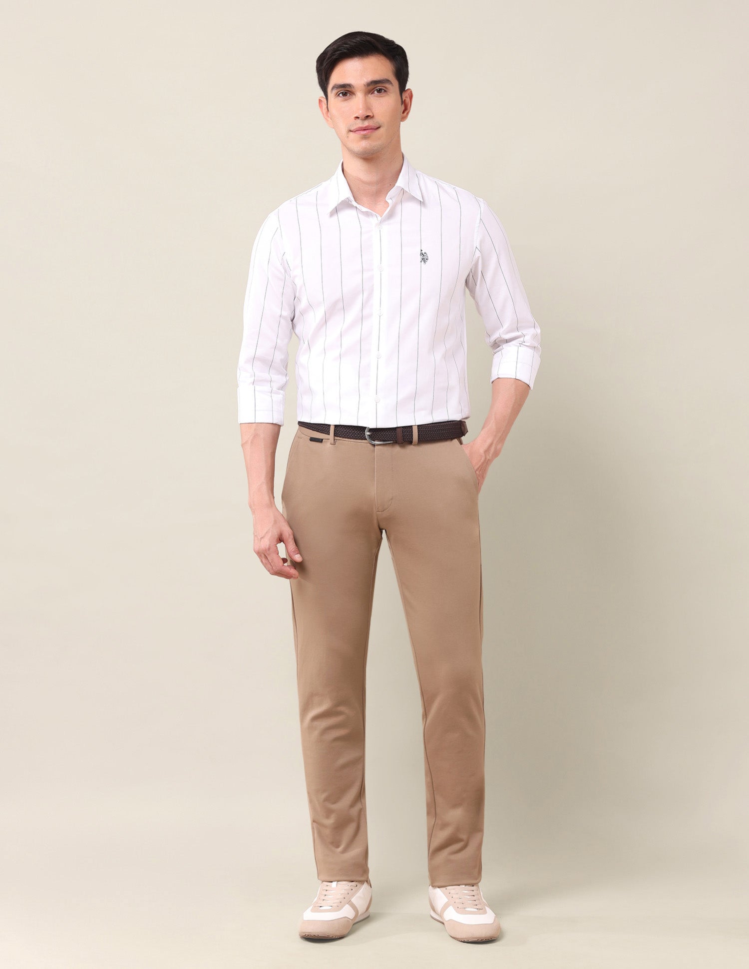 Tailored Fit Vertical Striped Shirt White - U.S. Polo Assn. India | Large