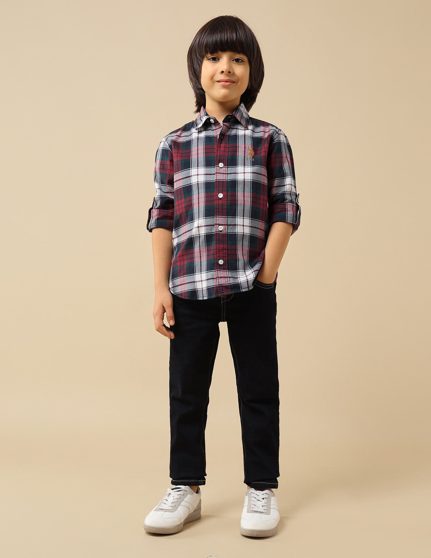 Boys Plaid Checked Twill Shirt Red - U.S. POLO ASSN. | Large