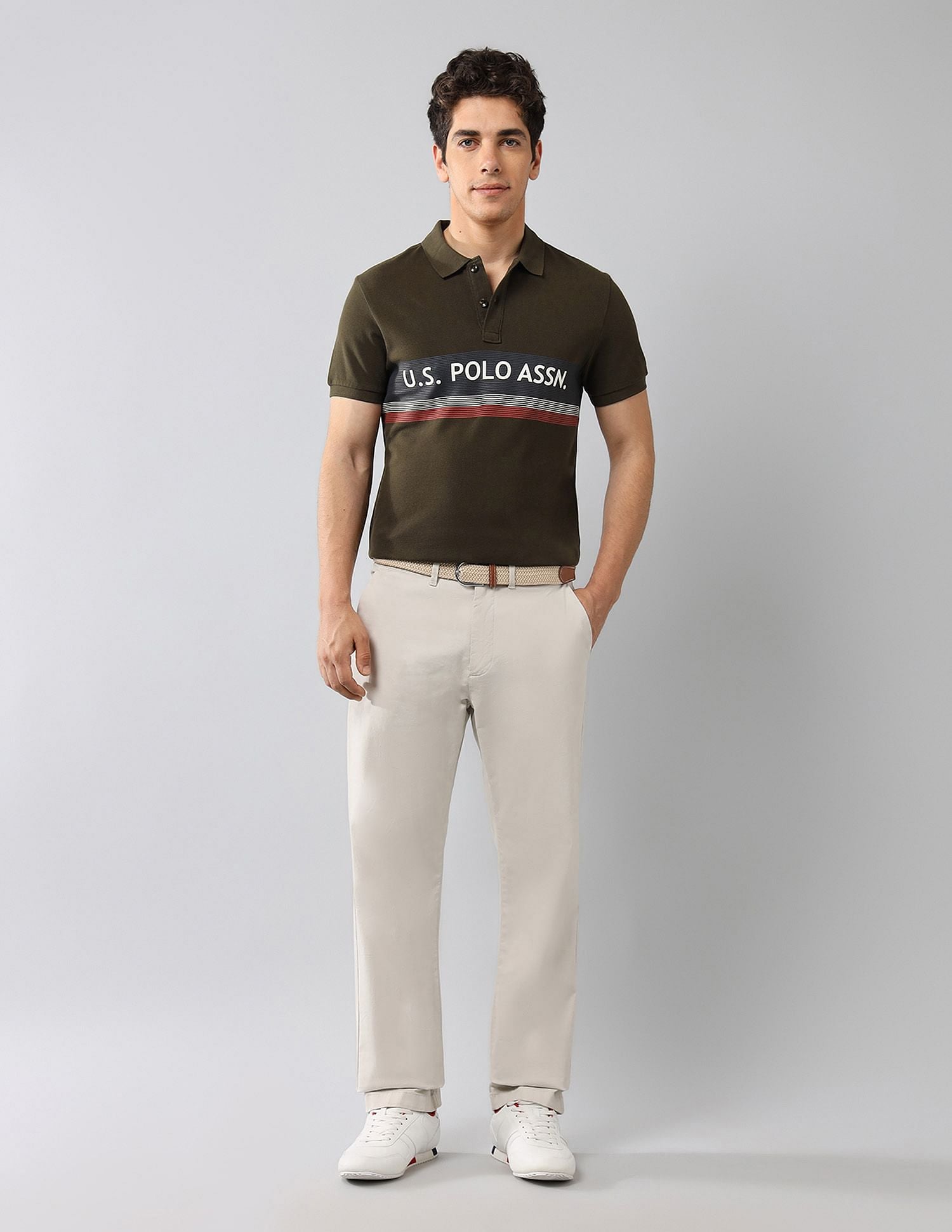 Brand Printed Muscle Fit Polo Shirt Olive - U.S. Polo Assn. India | Large