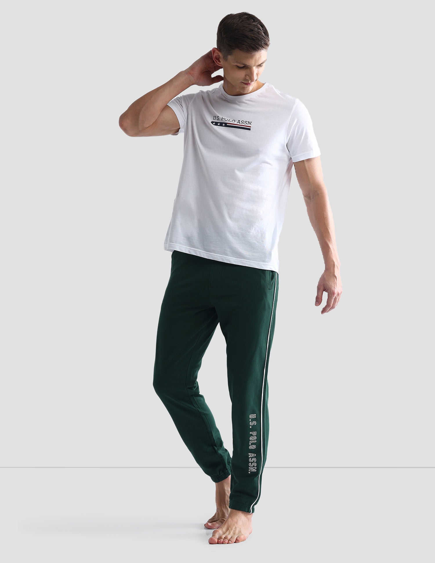 Pure Cotton Solid OJ003 Joggers - Pack Of 1 Bottle Green - U.S. POLO ASSN. | Large