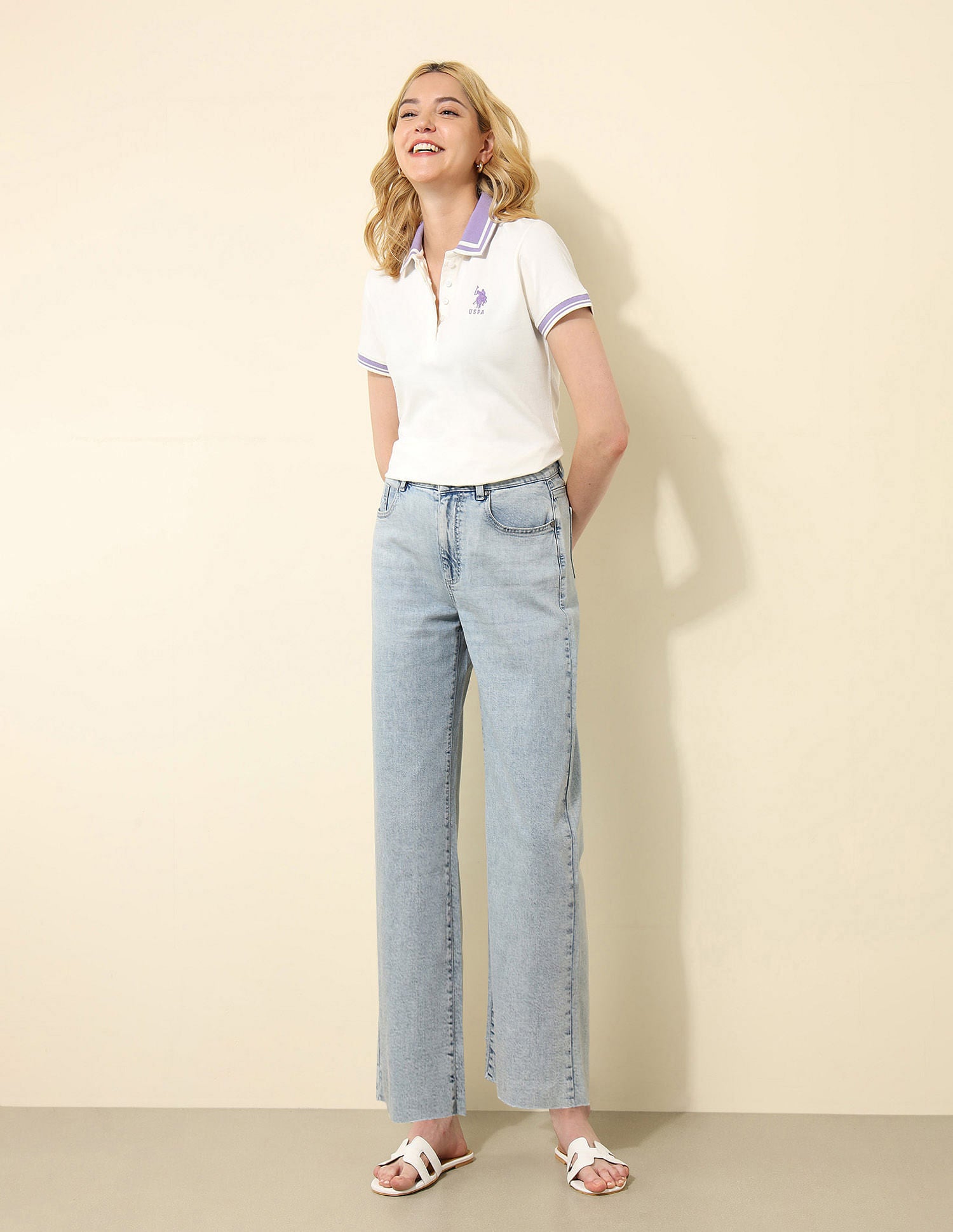 High Rise Wide Leg Fit Jeans Blue - U.S. Polo Assn. India | Large