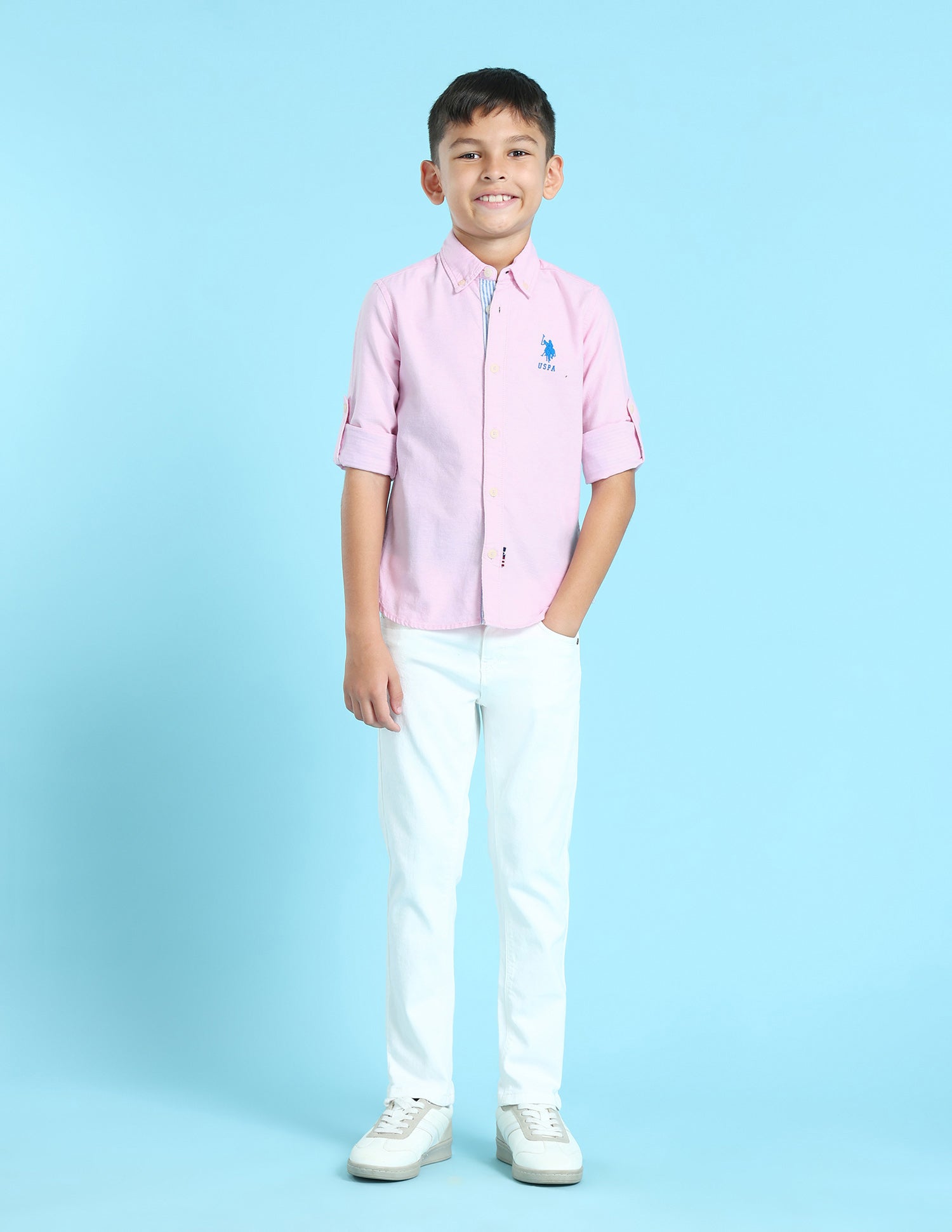 Button Down Collar Solid Casual Shirt Light. Pink - U.S. POLO ASSN. | Large