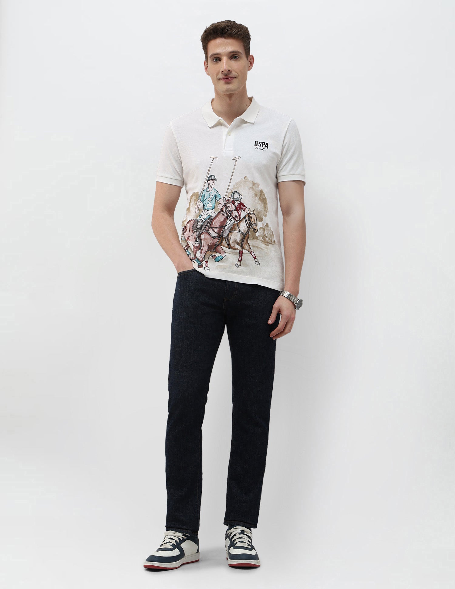 Brand Printed Summer House Polo Shirt Ivory - U.S. Polo Assn. India | Large