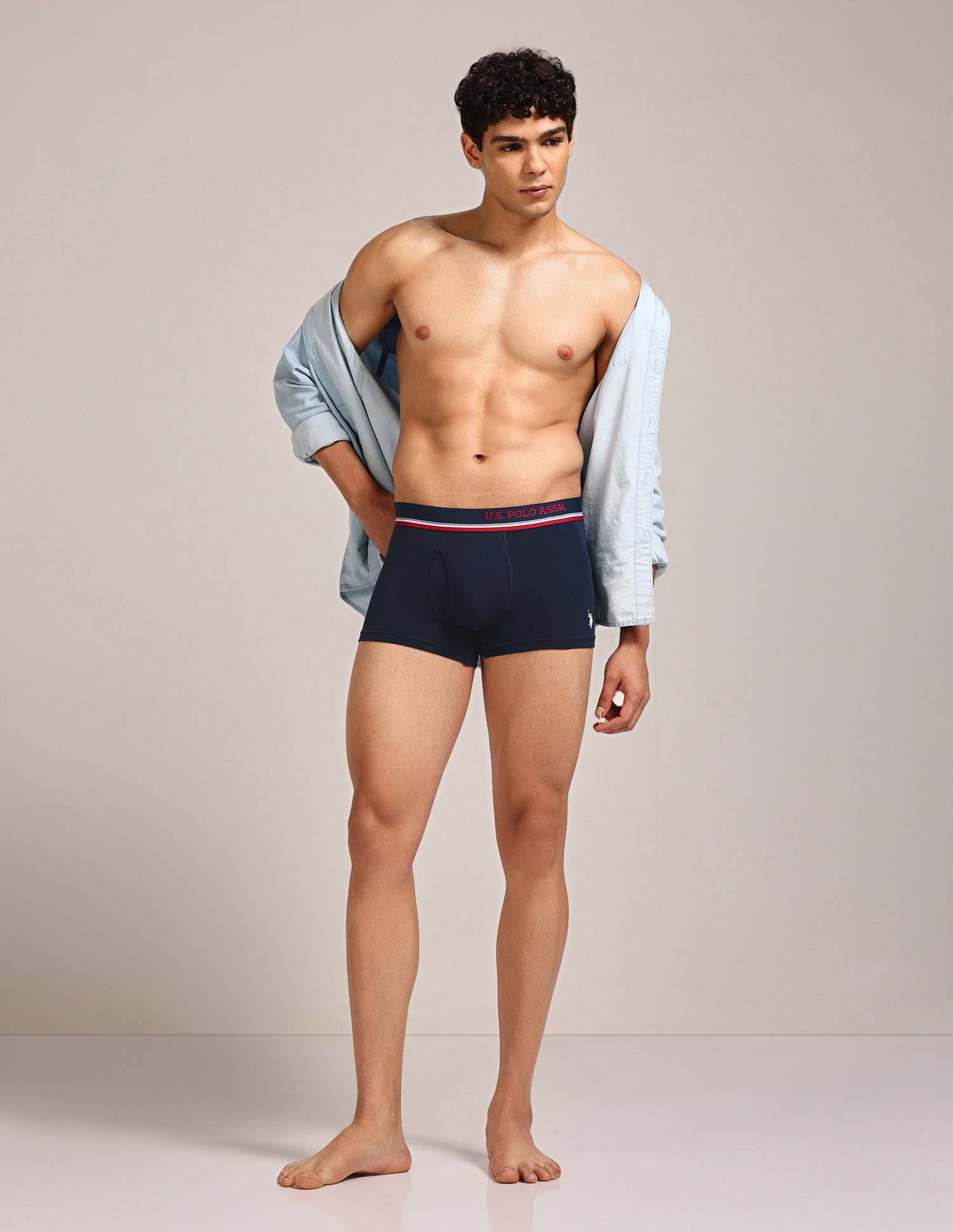 Men's Cotton Trunk - Pack Of 2 Navy, Grey Melange - U.S. Polo Assn. India | Large
