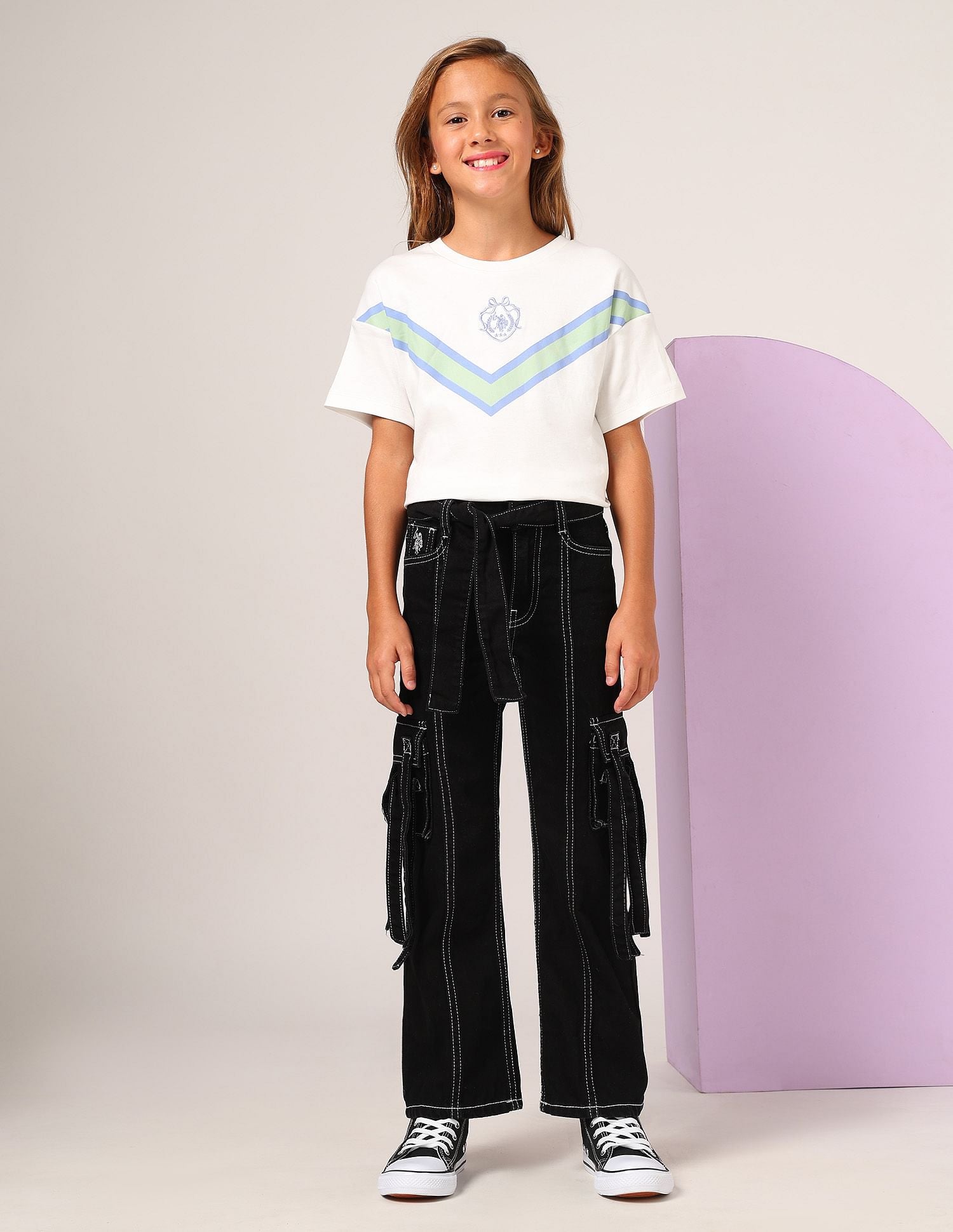 Girls Mid Rise Bootcut Jeans Black - U.S. POLO ASSN. | Large