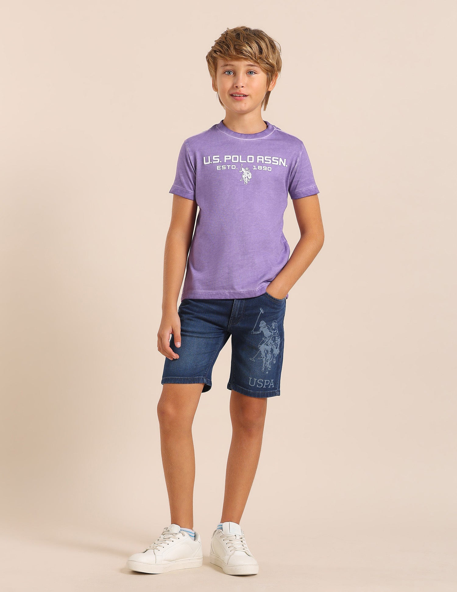 Boys Brand Printed Regular Fit T-Shirt Light Purple - U.S. POLO ASSN. | Large