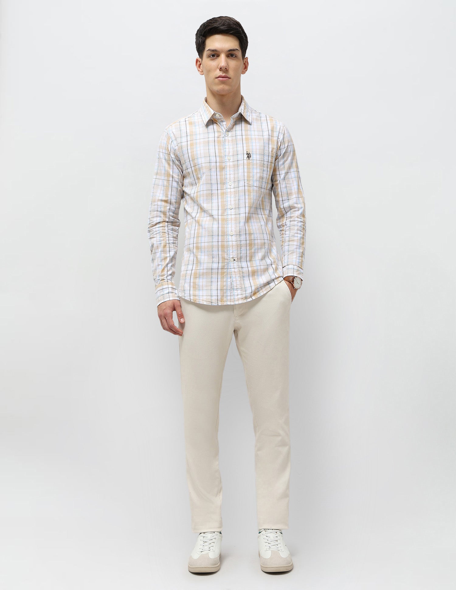 Tartan Checked Seersucker Shirt Mustard - U.S. Polo Assn. India | Large