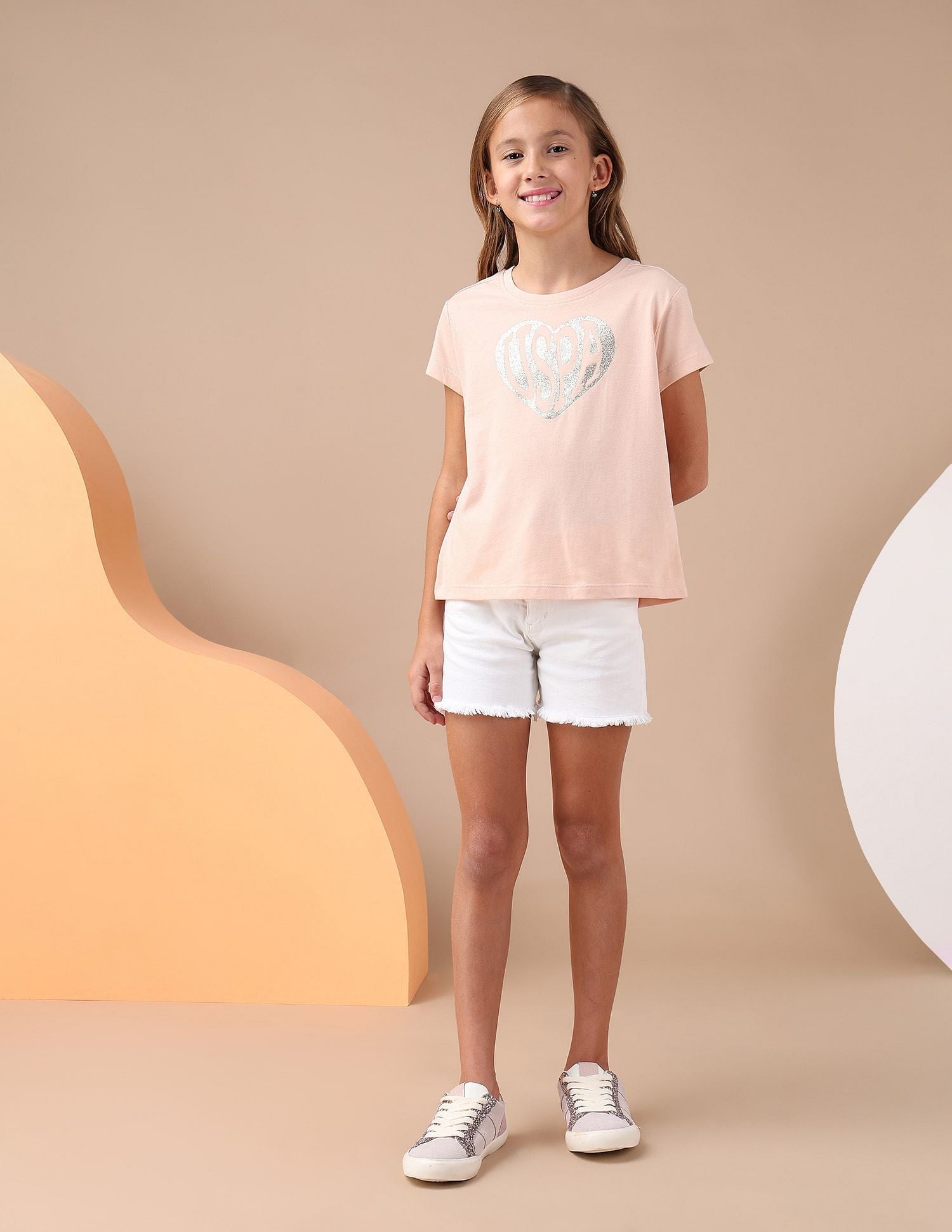 Girls Brand Printed Relaxed Fit T-Shirt Beige - U.S. POLO ASSN. | Large