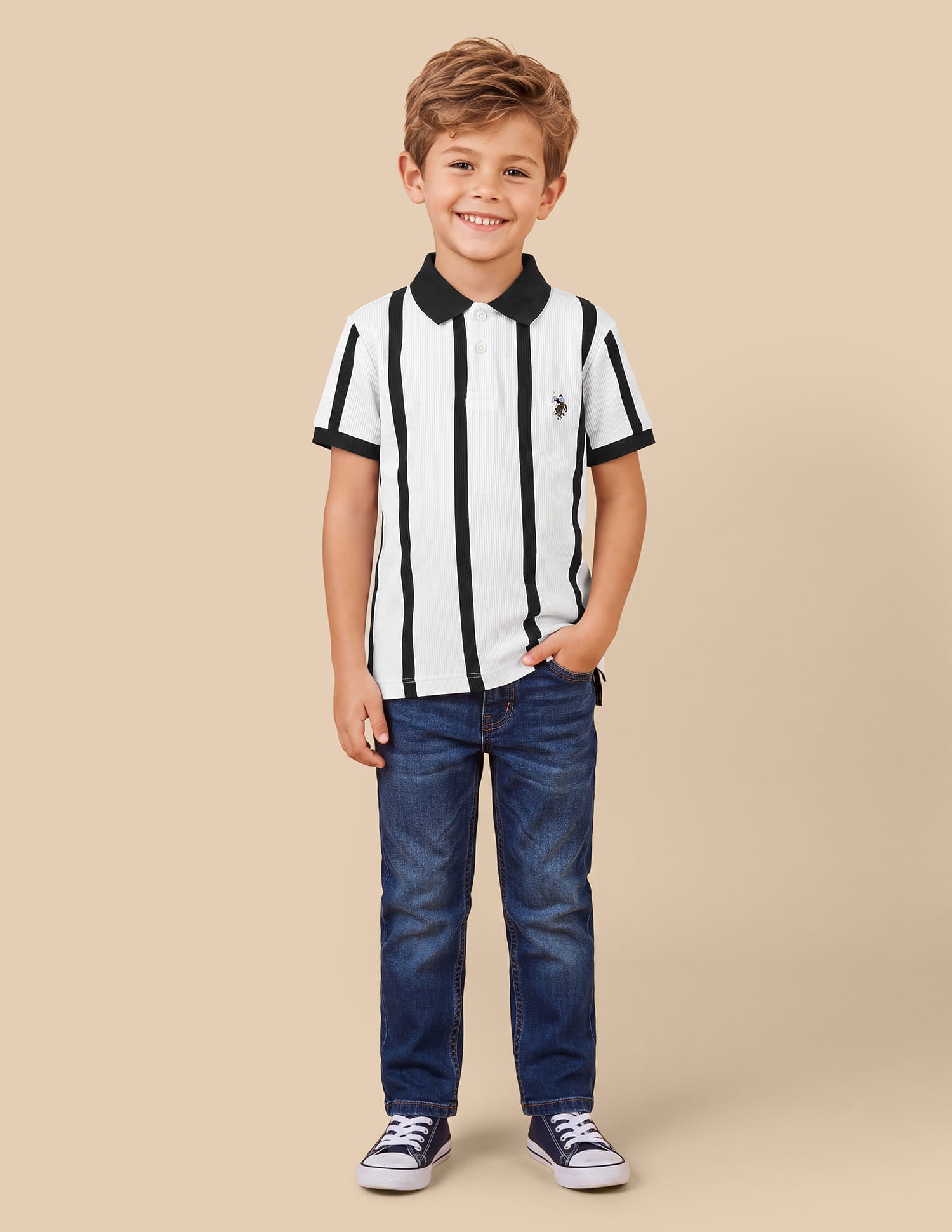 Vertical Striped Regular Fit Polo Shirt White - U.S. Polo Assn. India | Large