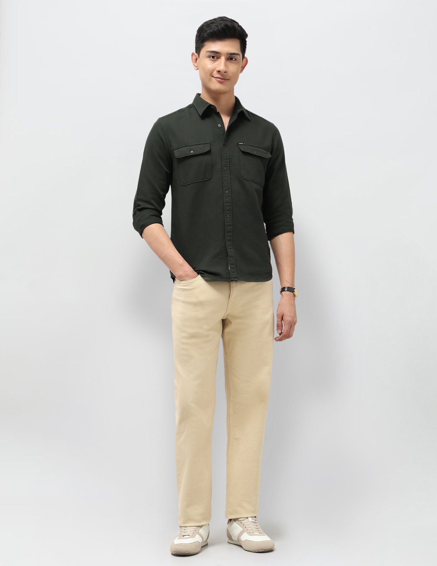 Twill Pure Cotton Shirt Olive - U.S. POLO ASSN. | Large