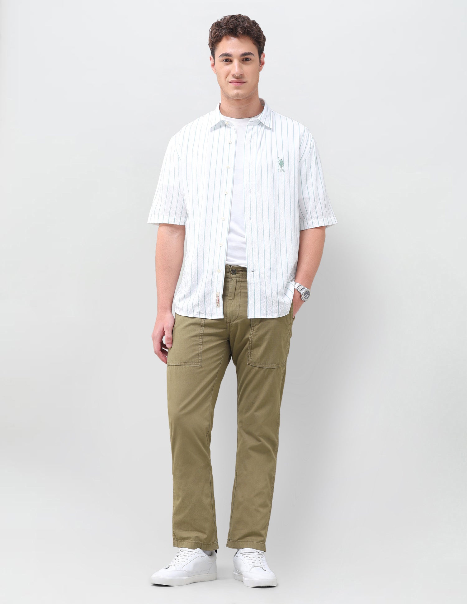 Harold Slim Straight Fit Mid Rise Trouser Tan - U.S. Polo Assn. India | Large