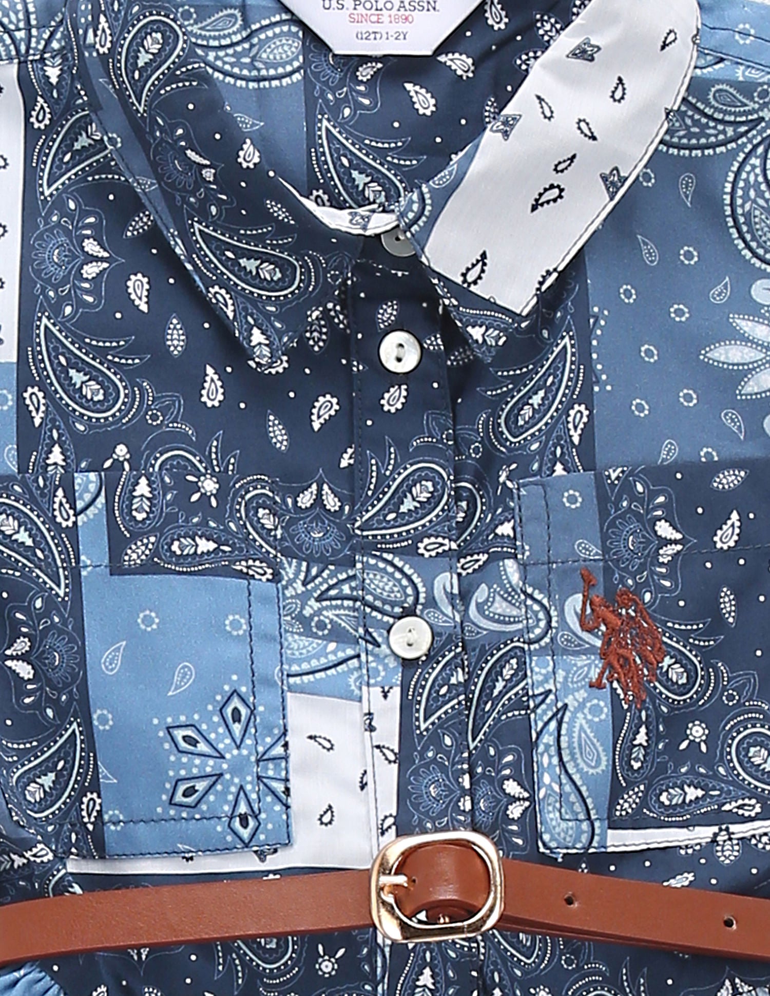 Girls Paisley Print Belted Shirt Dress Blue - U.S. Polo Assn. India | Large