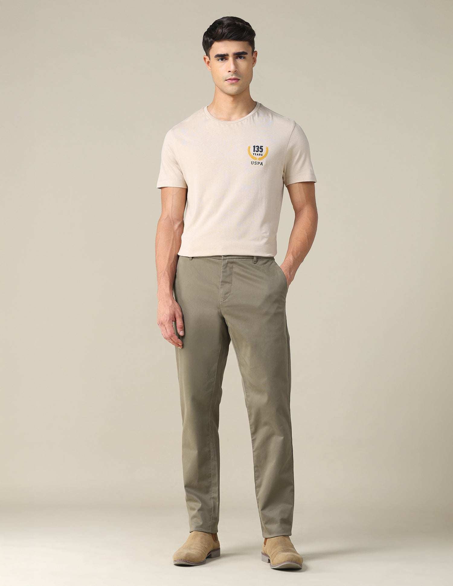 Textured Dobby Trousers Brown - U.S. POLO ASSN. | Large