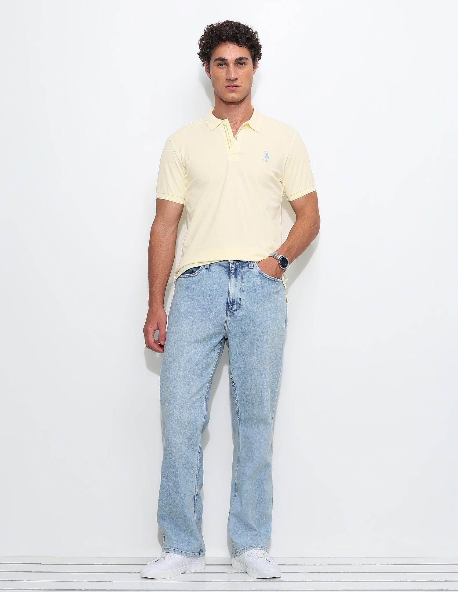 Solid Slim Fit Polo Shirt Yellow - U.S. Polo Assn. India | Large