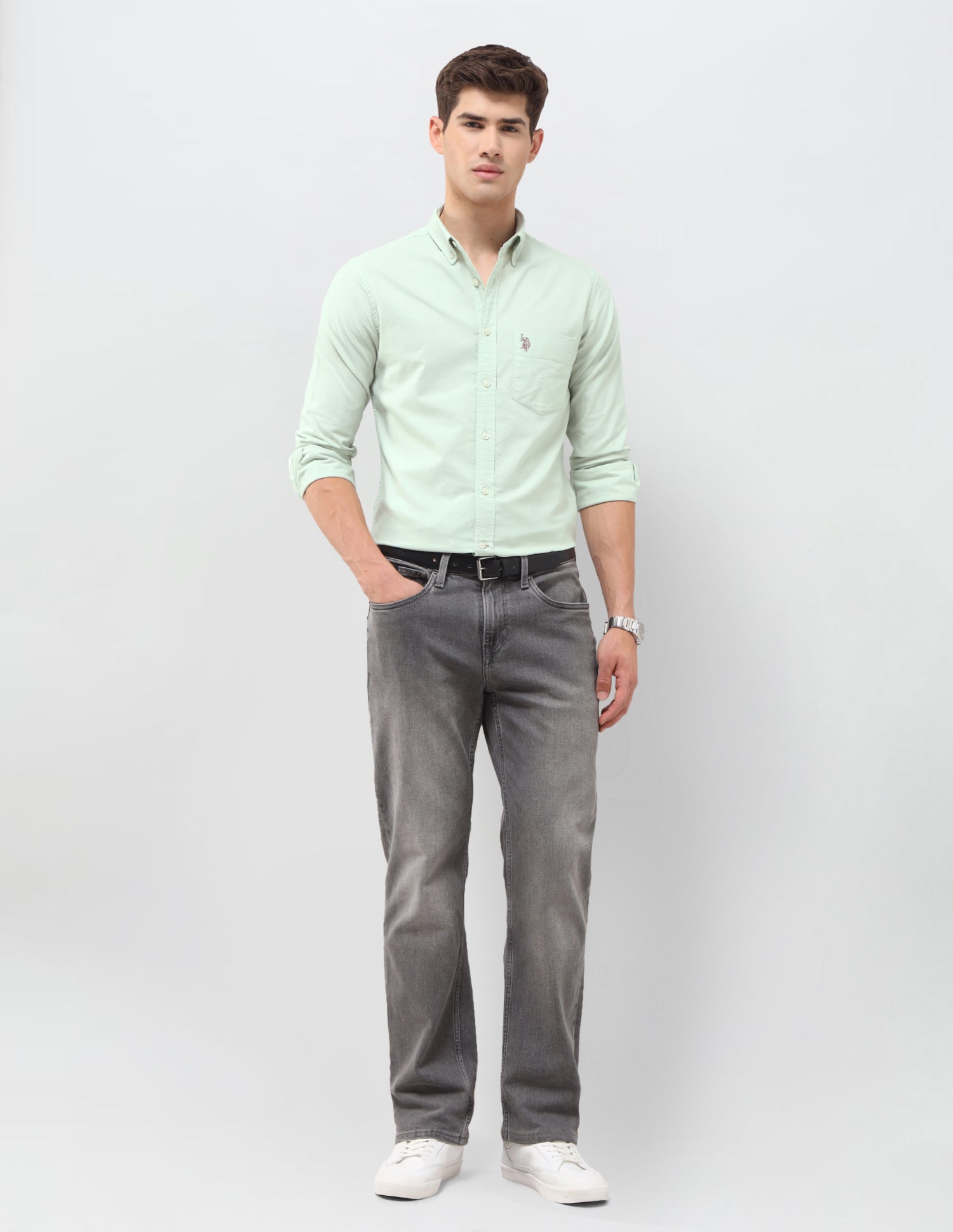 Oxford Tailored Fit Shirt Green - U.S. Polo Assn. India | Large