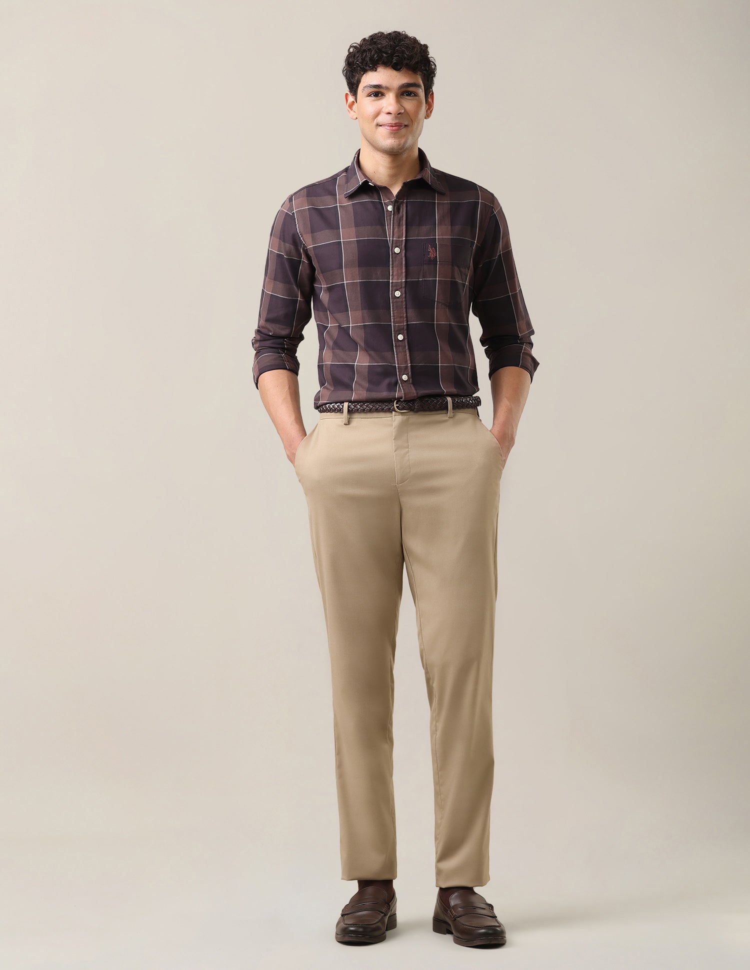 Tartan Checked Twill Shirt Dark Brown - U.S. Polo Assn. India | Large