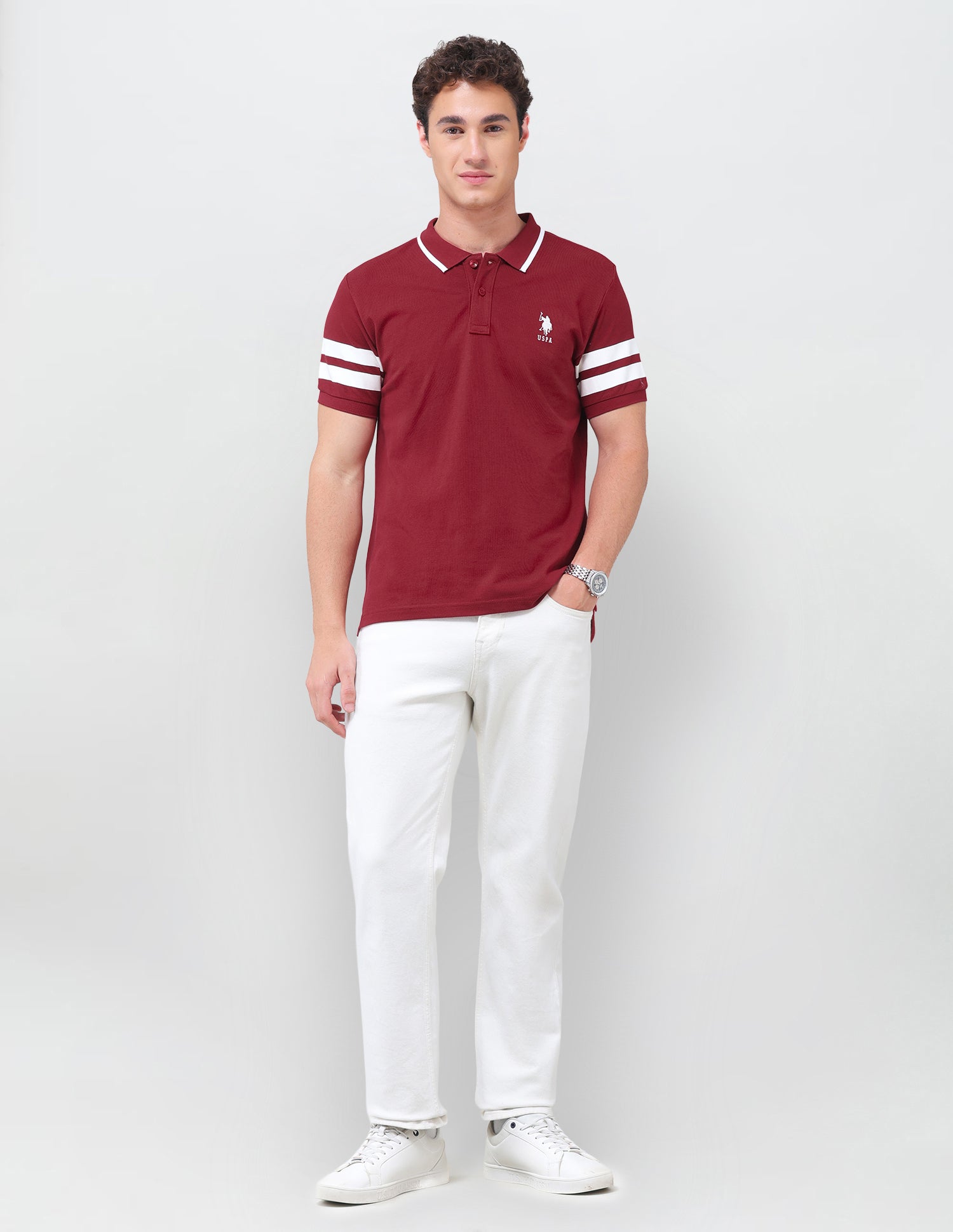 Solid Slim Fit Polo Shirt Red - U.S. Polo Assn. India | Large