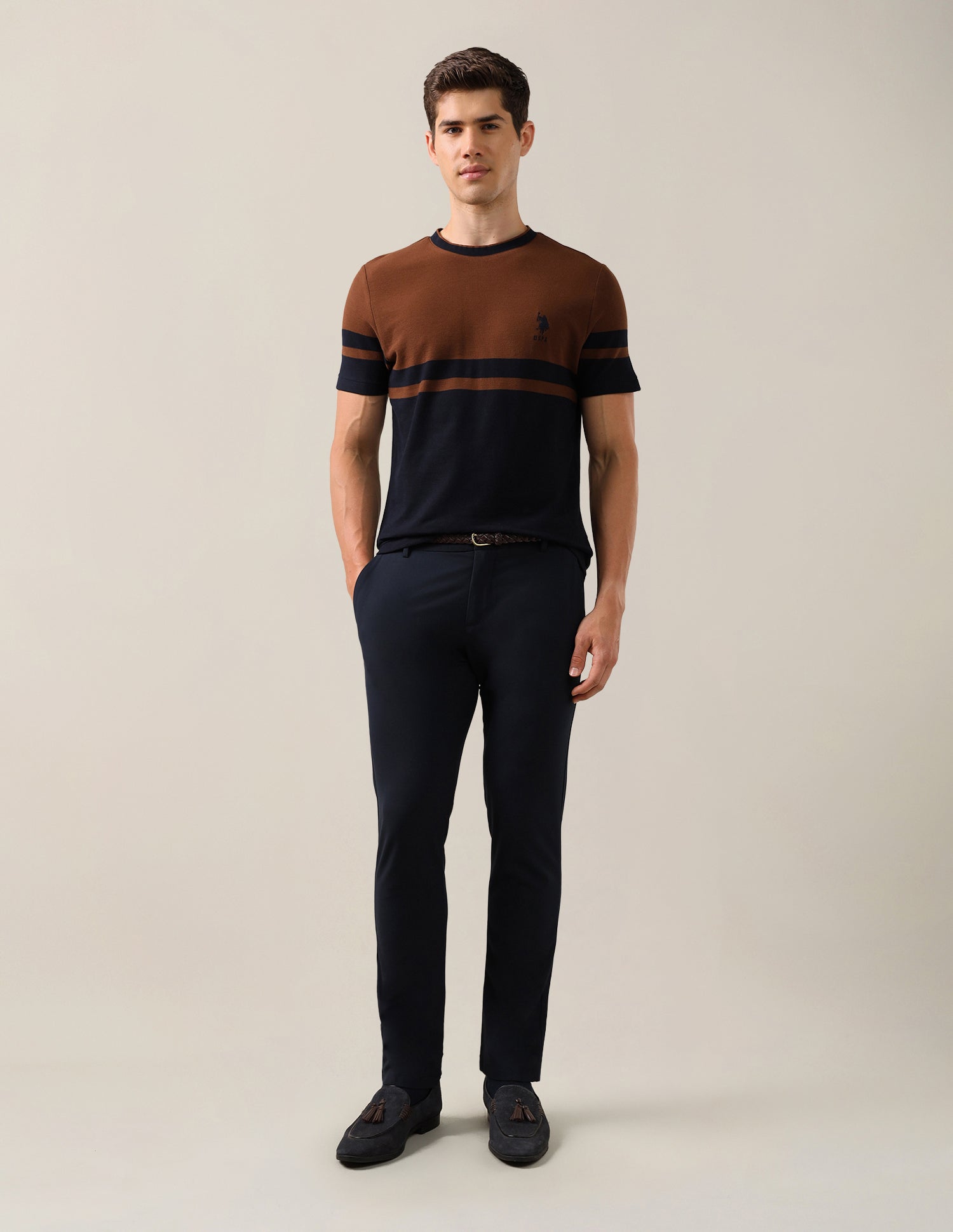 Colourblocked Slim Fit T-Shirt Brown - U.S. Polo Assn. India | Large