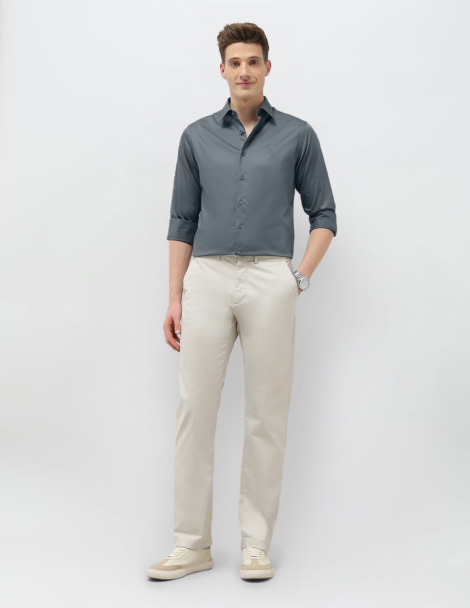 Solid Tailored Fit Shirt Dark Grey - U.S. Polo Assn. India | Large