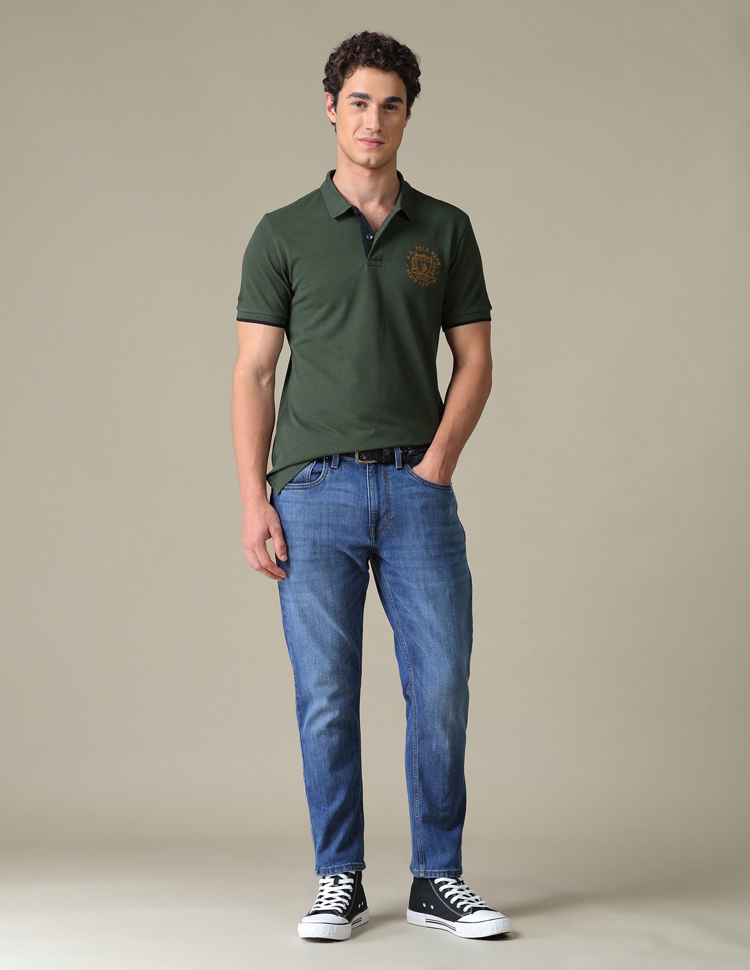 Solid Slim Fit Polo Shirt Olive - U.S. Polo Assn. India | Large