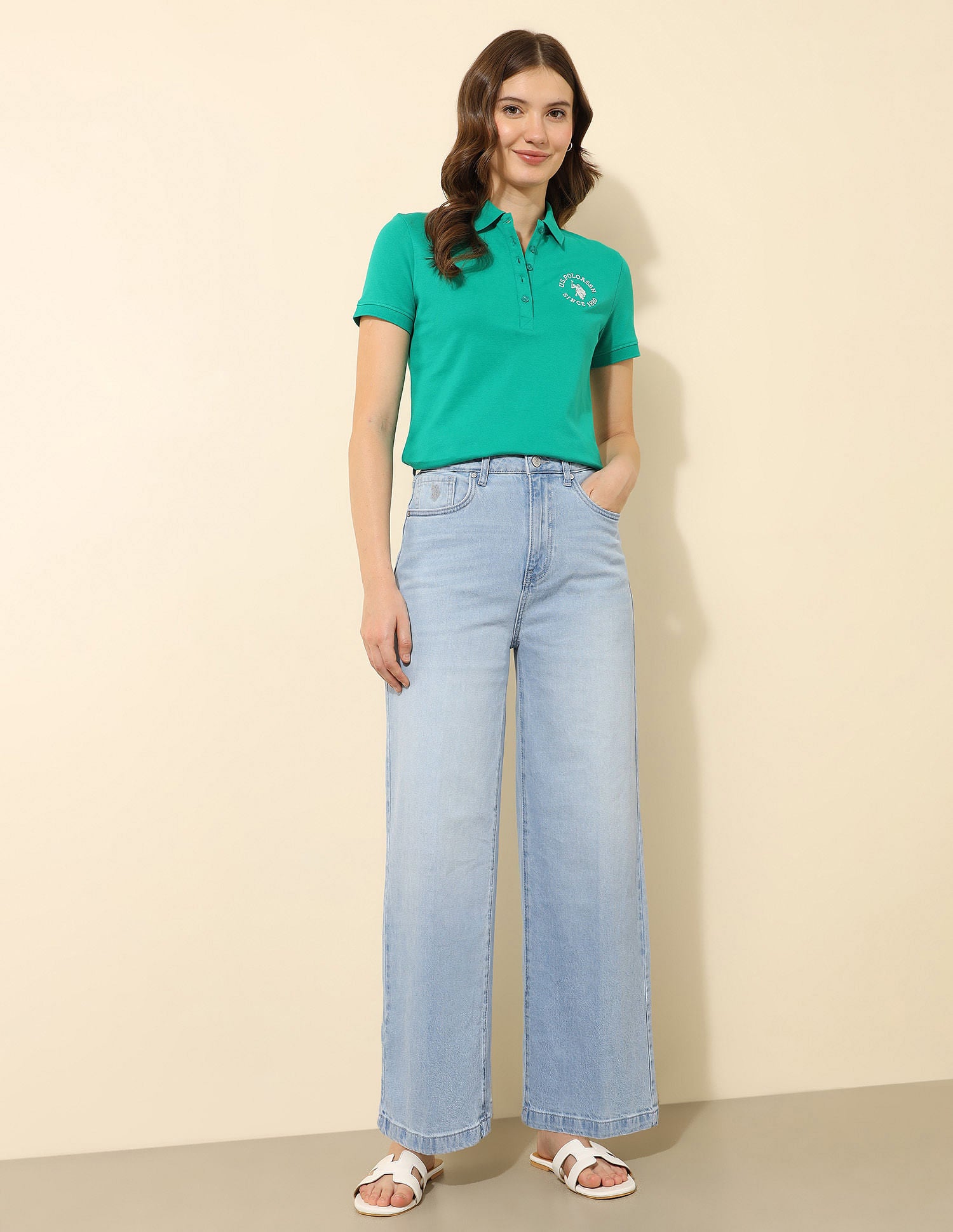 High Rise Wide Leg Jeans Light Blue - U.S. POLO ASSN. | Large