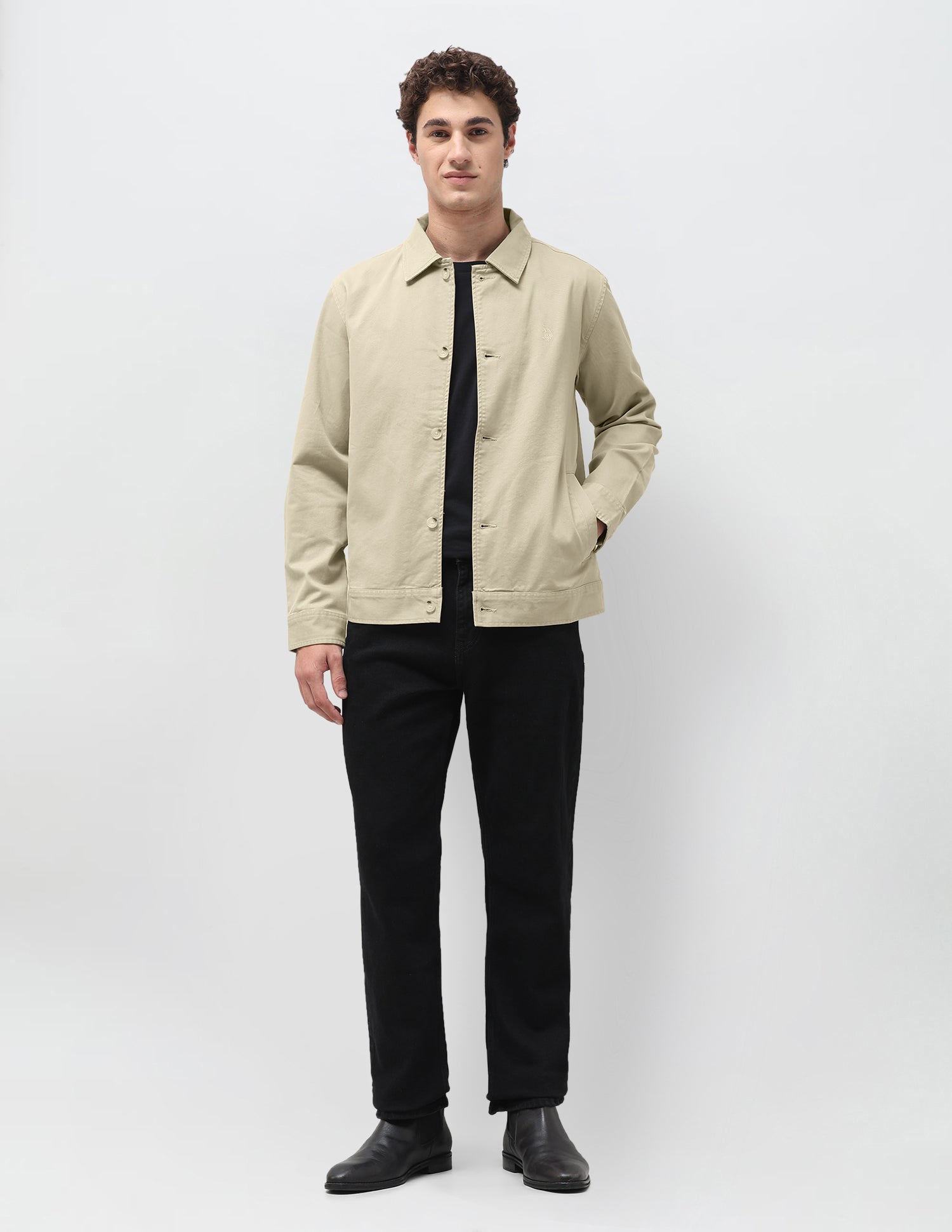 Solid Regular Fit Shacket Khaki - U.S. Polo Assn. India | Large