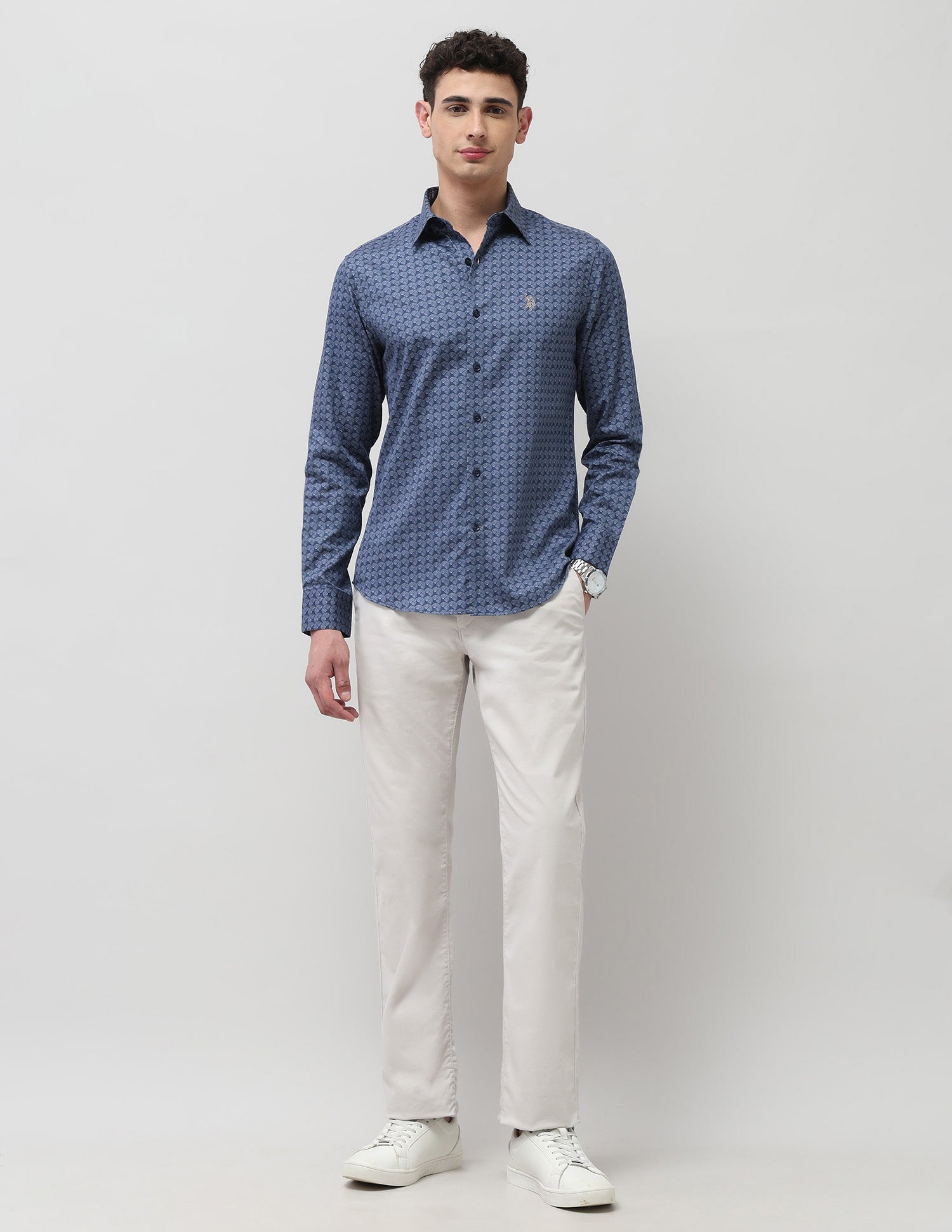 Pure Cotton All Over Printed Shirt Navy - U.S. POLO ASSN. | Large