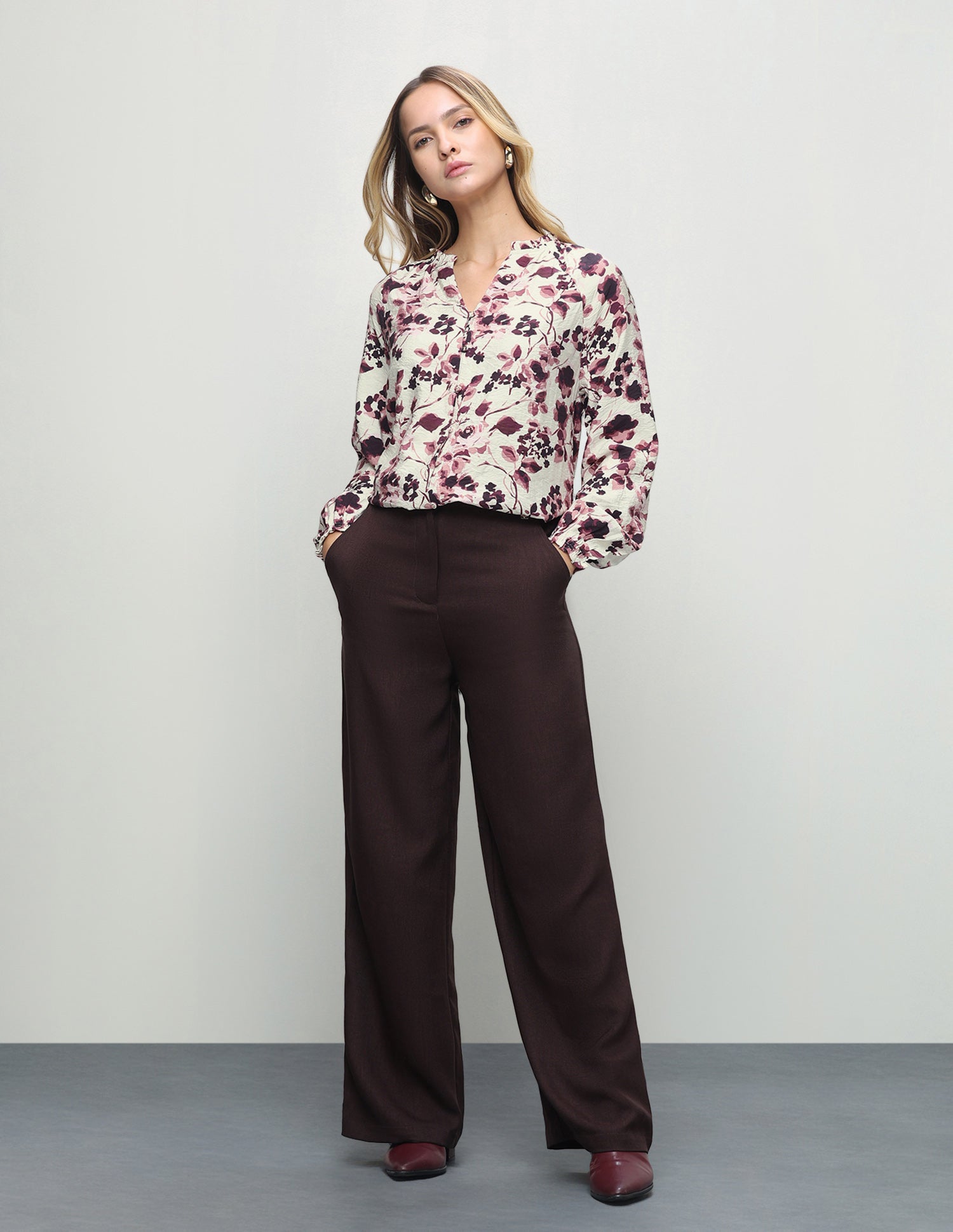 Abstract Floral Printed Button Down Top Maroon - U.S. Polo Assn. India | Large